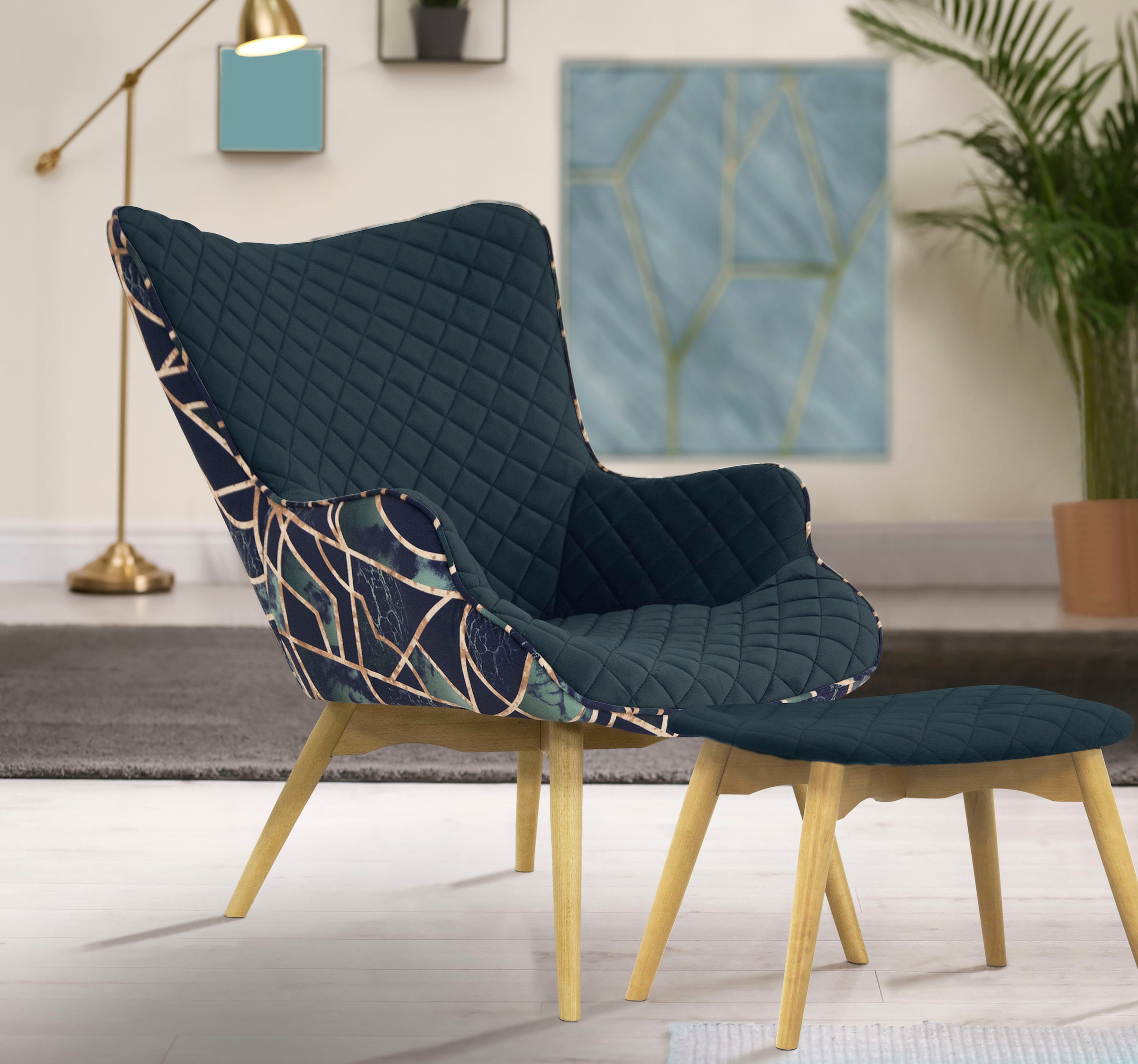 Home affaire Sessel "Duke Print" Karoprägung im Sitzbereich und Dekostoff a günstig online kaufen