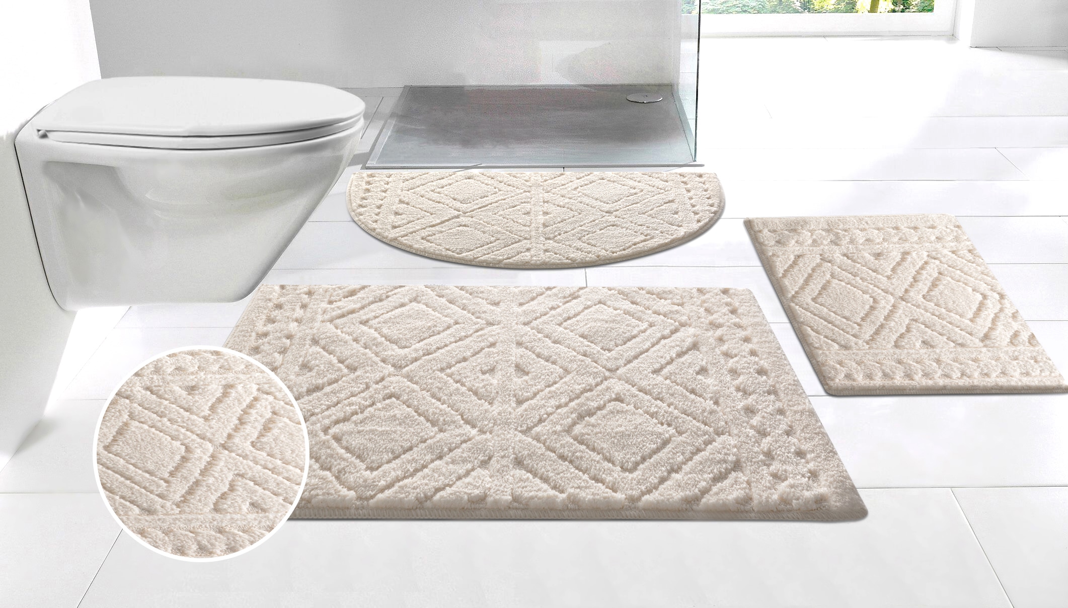 OTTO home "Louvres, Badvorleger, Badezimmer Teppich, Duschvorleger" Höhe 10 mm rutschhemmend beschichtet schnell trocknend Badteppich, Uni Farben, Hoch-Tief Effekt, Boho-Style