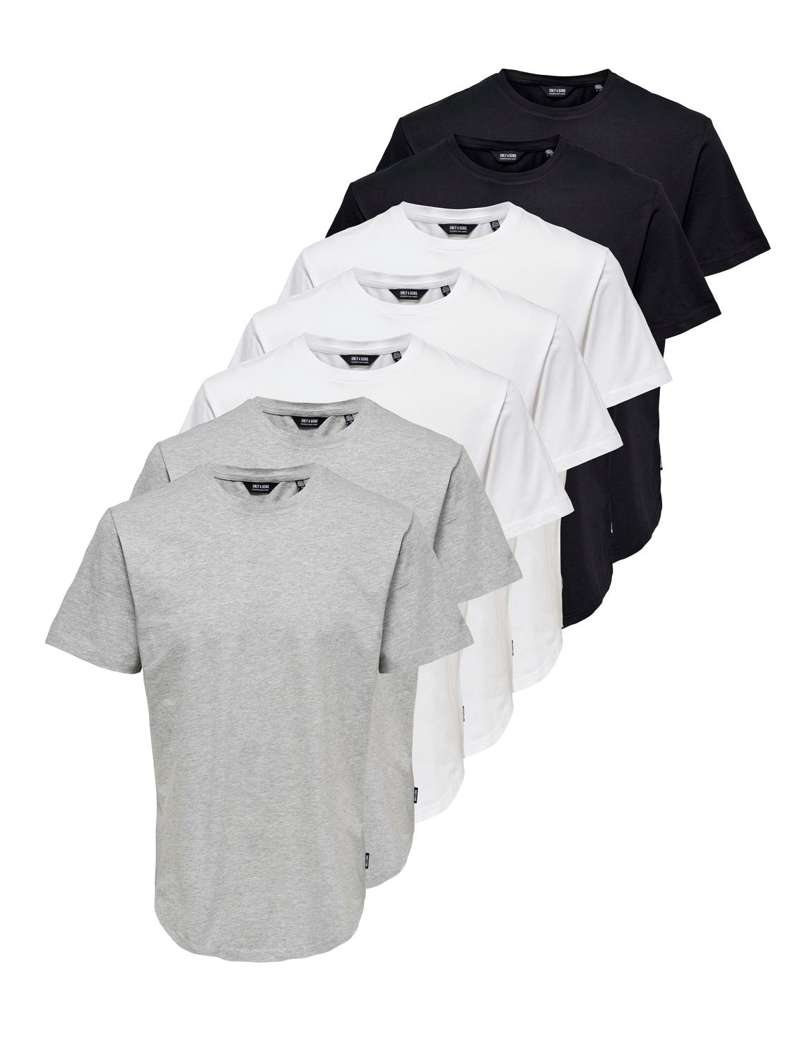 ONLY & SONS Rundhalsshirt "ONSMATT LONGY SS TEE 7-PACK" Packung, 7 Baumwolle, relaxed fit, lang geschnitten