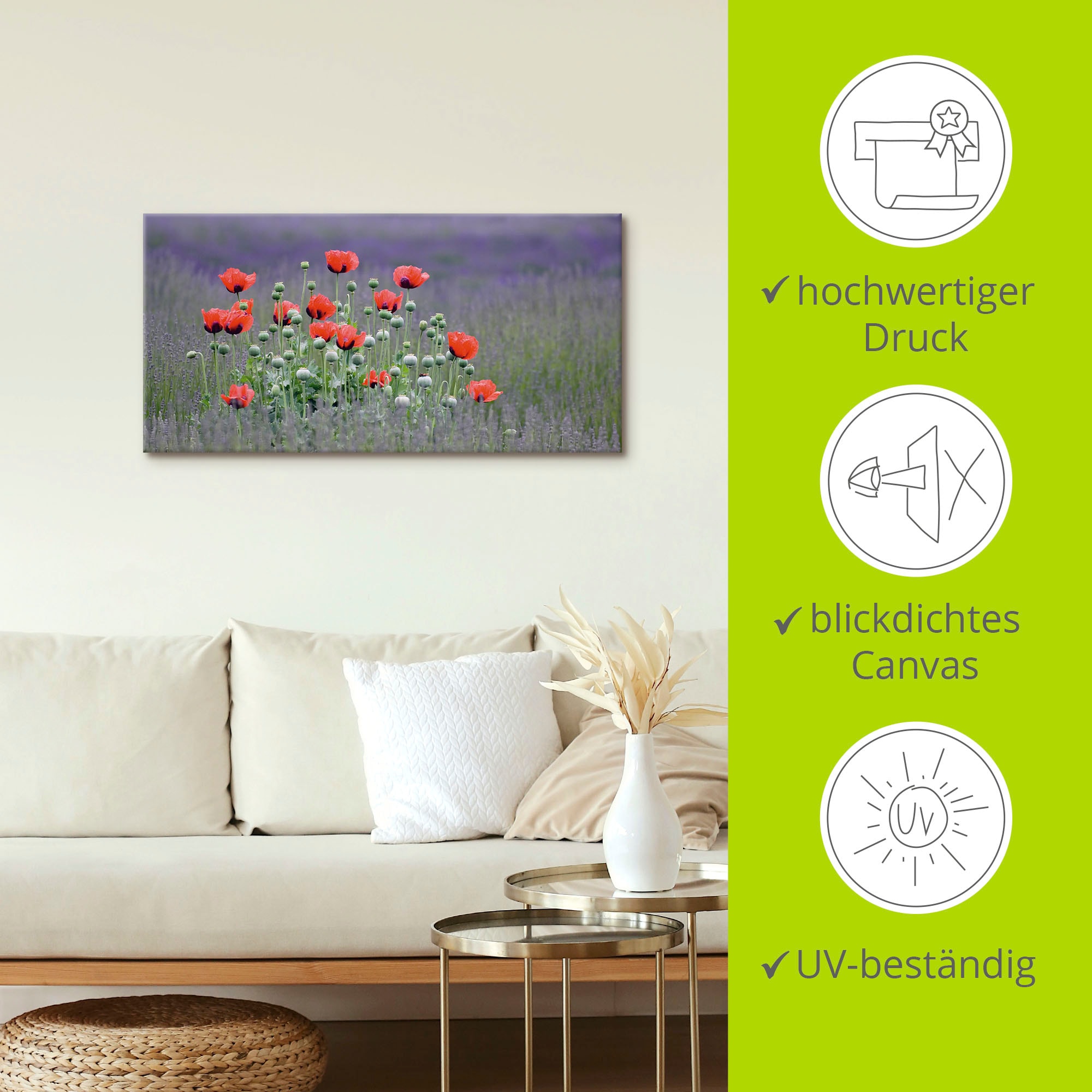 Artland Wandbild »Lavendelfarm in Sequim - Mohnblumen«, Blumenwiese, (1 St.), als Leinwandbild, Poster, Wandaufkleber in verschied. Größen