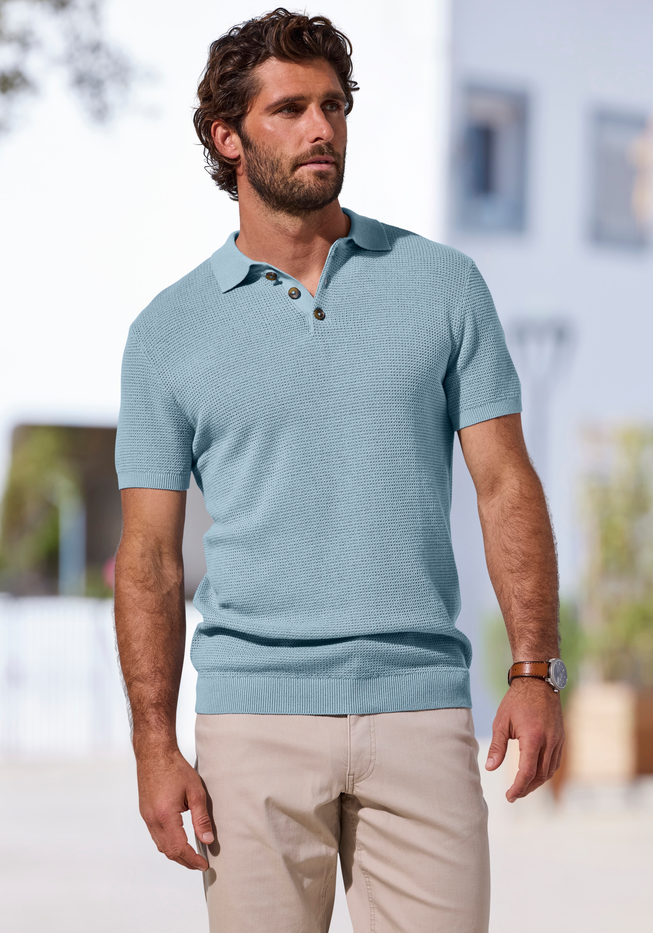John Devin Poloshirt "- sommerliches Strickshirt mit Polokragen" mit Polokragen und kleiner Knopfleiste
