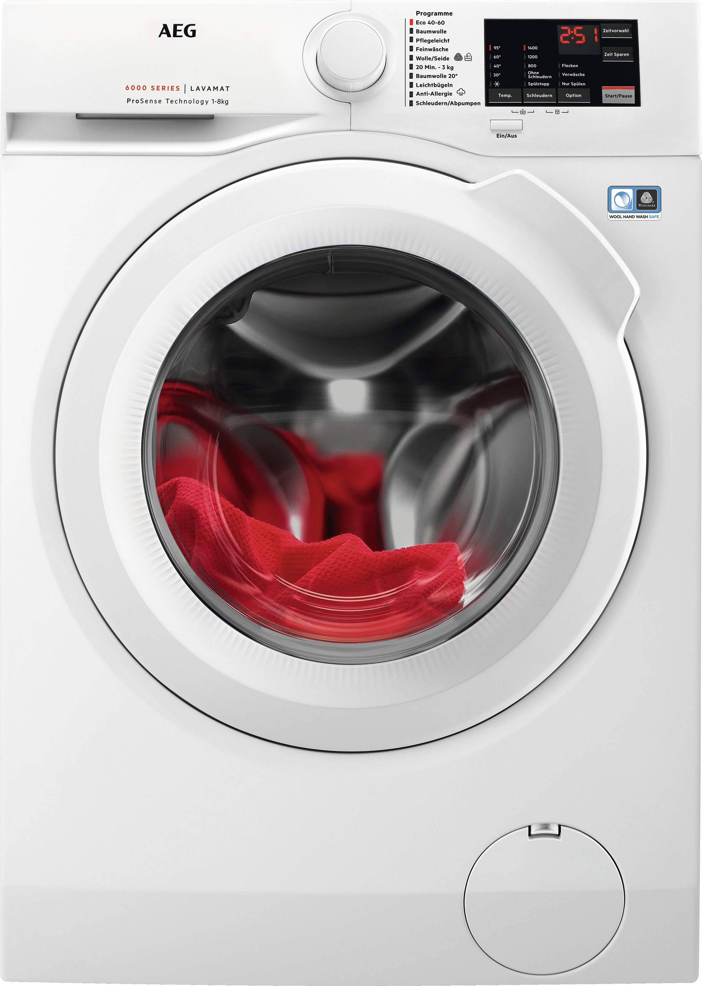 AEG Waschmaschine 6000 ProSense „L6FA48FL“ 8 kg 1400 U/min Anti-Allergie-Programm: Entfernt zuverlässig Viren und Bakterien