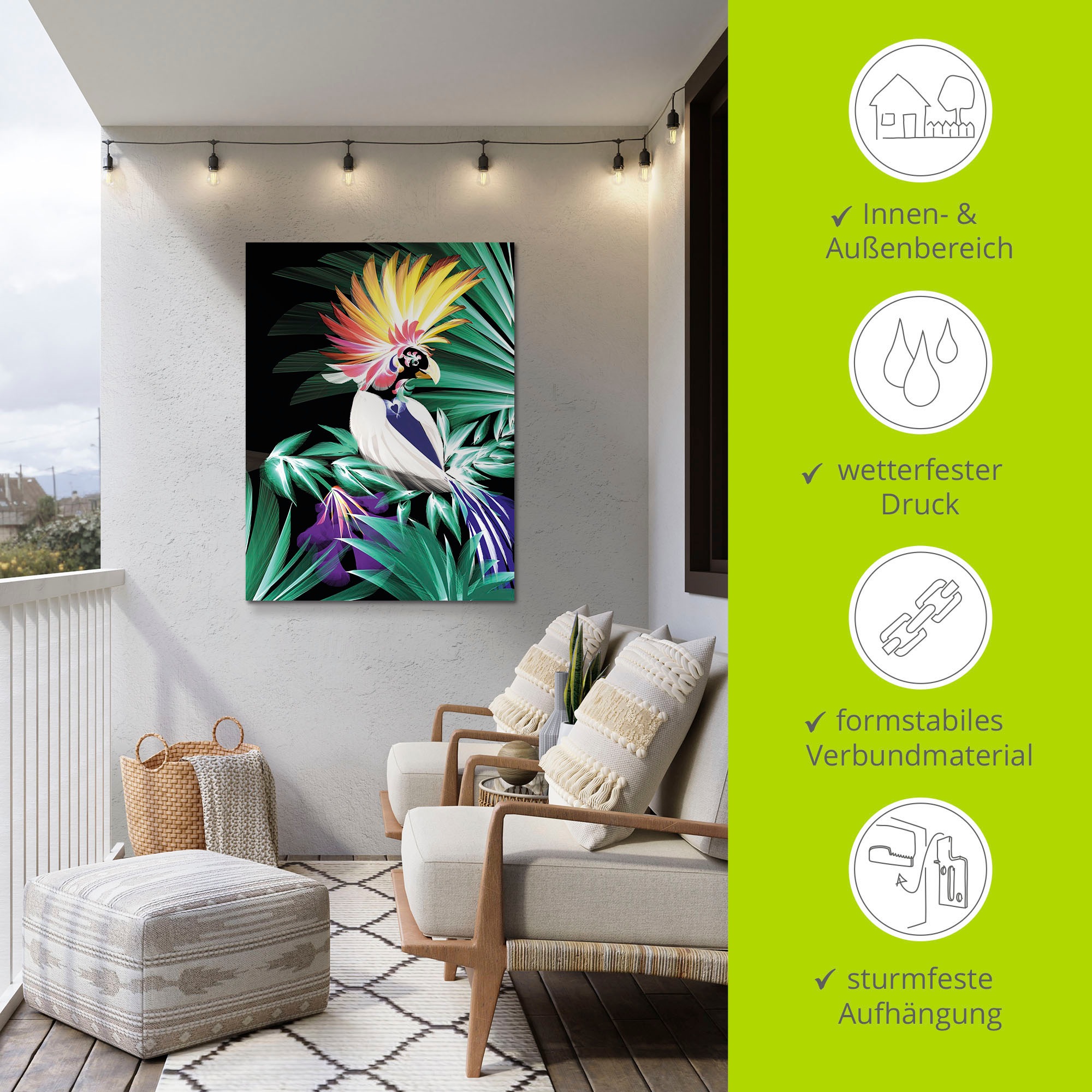 Artland Wandbild »Papageienvogel im Urwald«, Animal Fantasy, (1 St.), als Alubild, Leinwandbild, Wandaufkleber oder Poster in versch. Größen