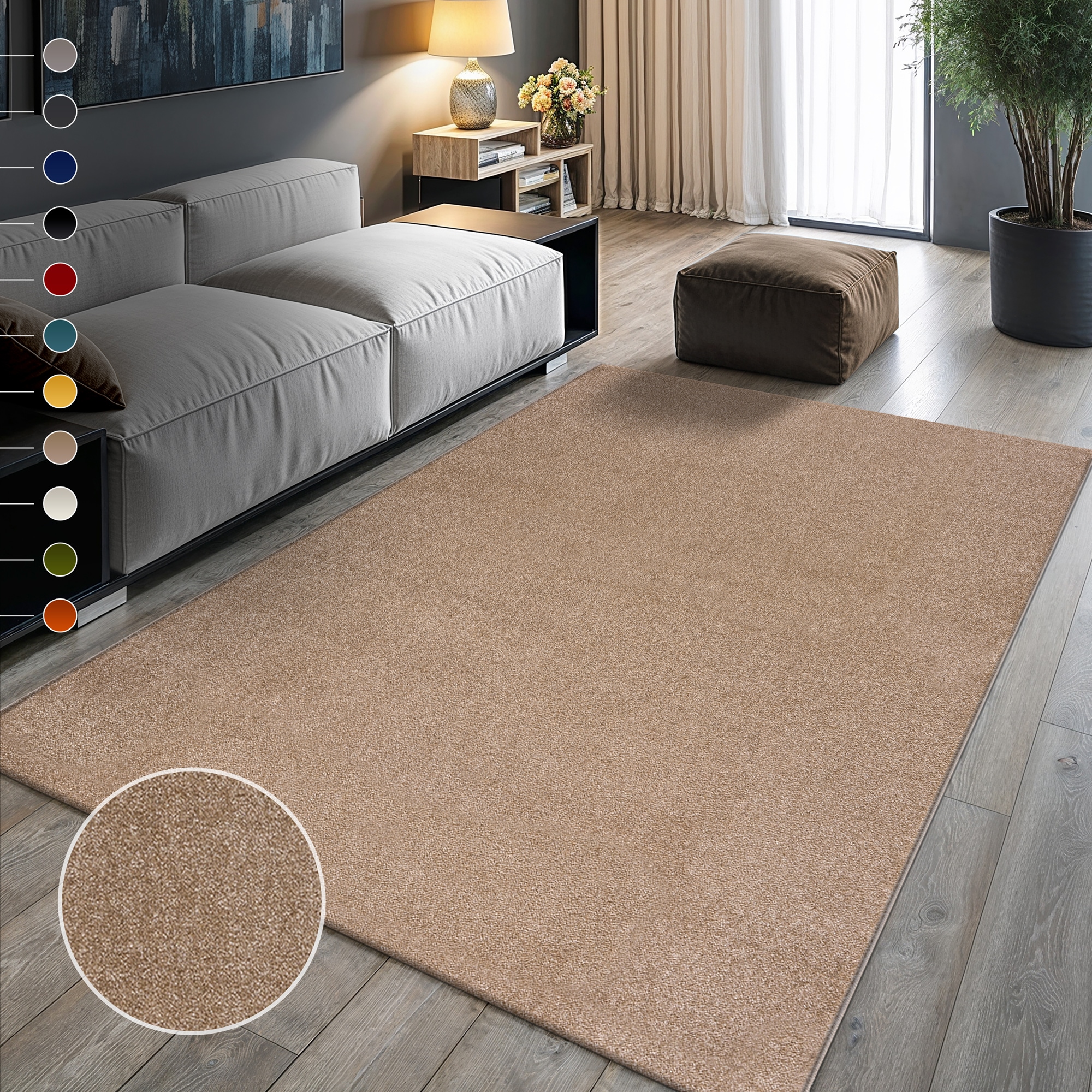 Sanat Teppich "UNI, auch als Läufer und Rund" rechteckig 13 mm Höhe robuster Kurzflorteppich, große Farbauswahl, Wohnzimmer, alle Räume