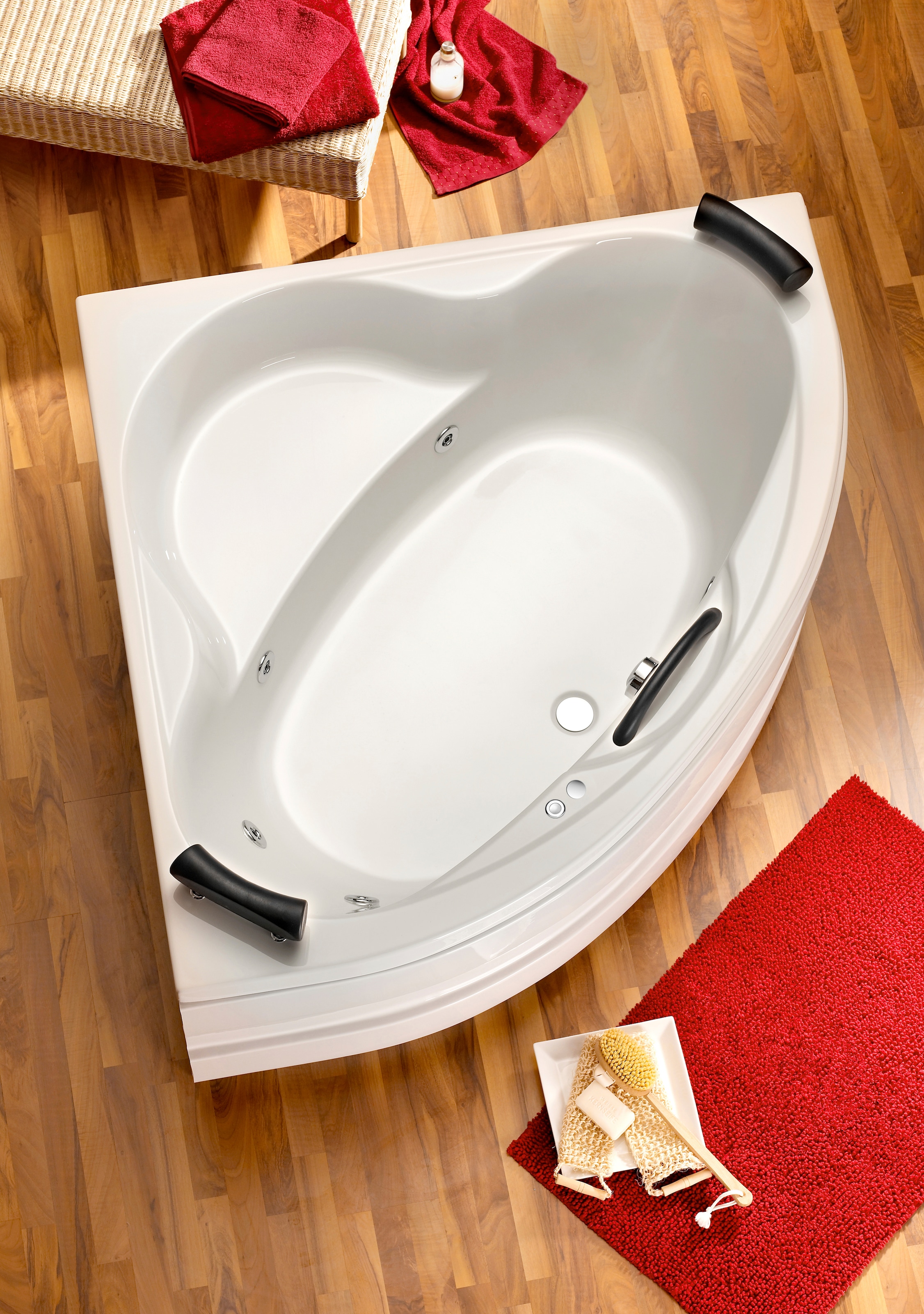 OTTOFOND Whirlpool-Badewanne »Siam Typ 1«, (Set), 140 cm, inkl. 2 Nackenstützen und 1 Griff in schwarz