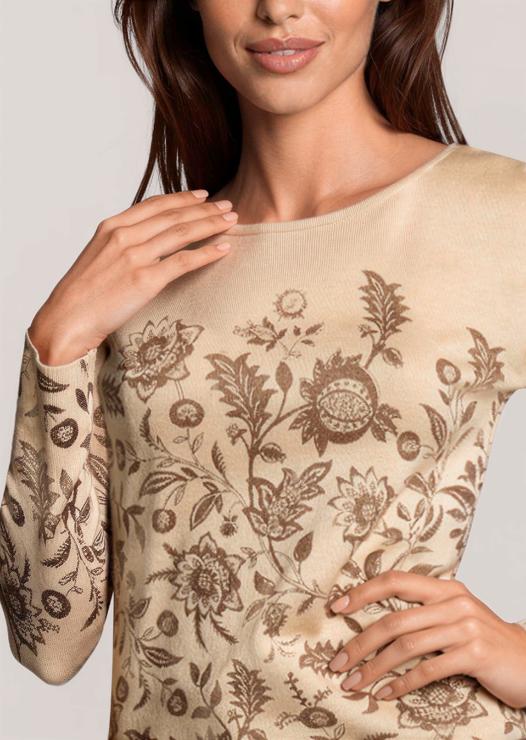 MADELEINE Longpullover »Pullover Kaschmirpullover mit botanischem Print«