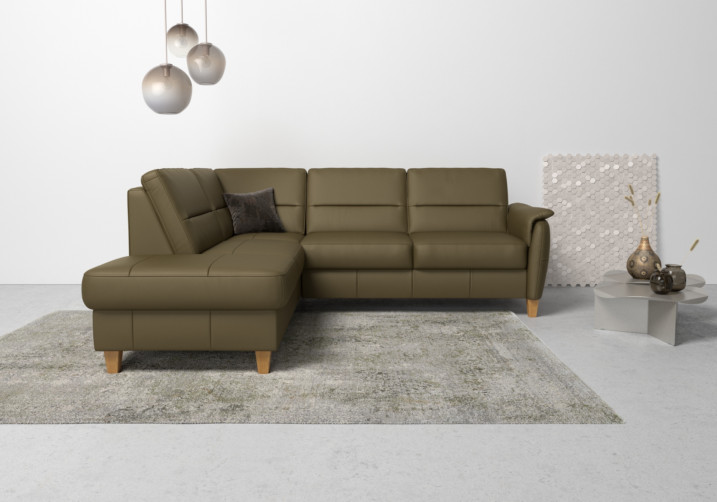 Home affaire Ecksofa "Palmera, L-Form, B: 236 cm, Bettfunktion & Bettkasten wählbar" Federkern-Polsterung, Sitzhöhe 48 cm, handgefertigt, stilvolles Design