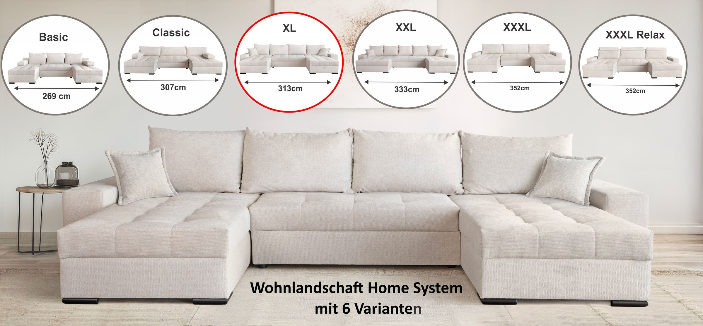 OTTO home Wohnlandschaft "Home System U-Form, von B: 269-352 cm wählbar, 6 günstig online kaufen