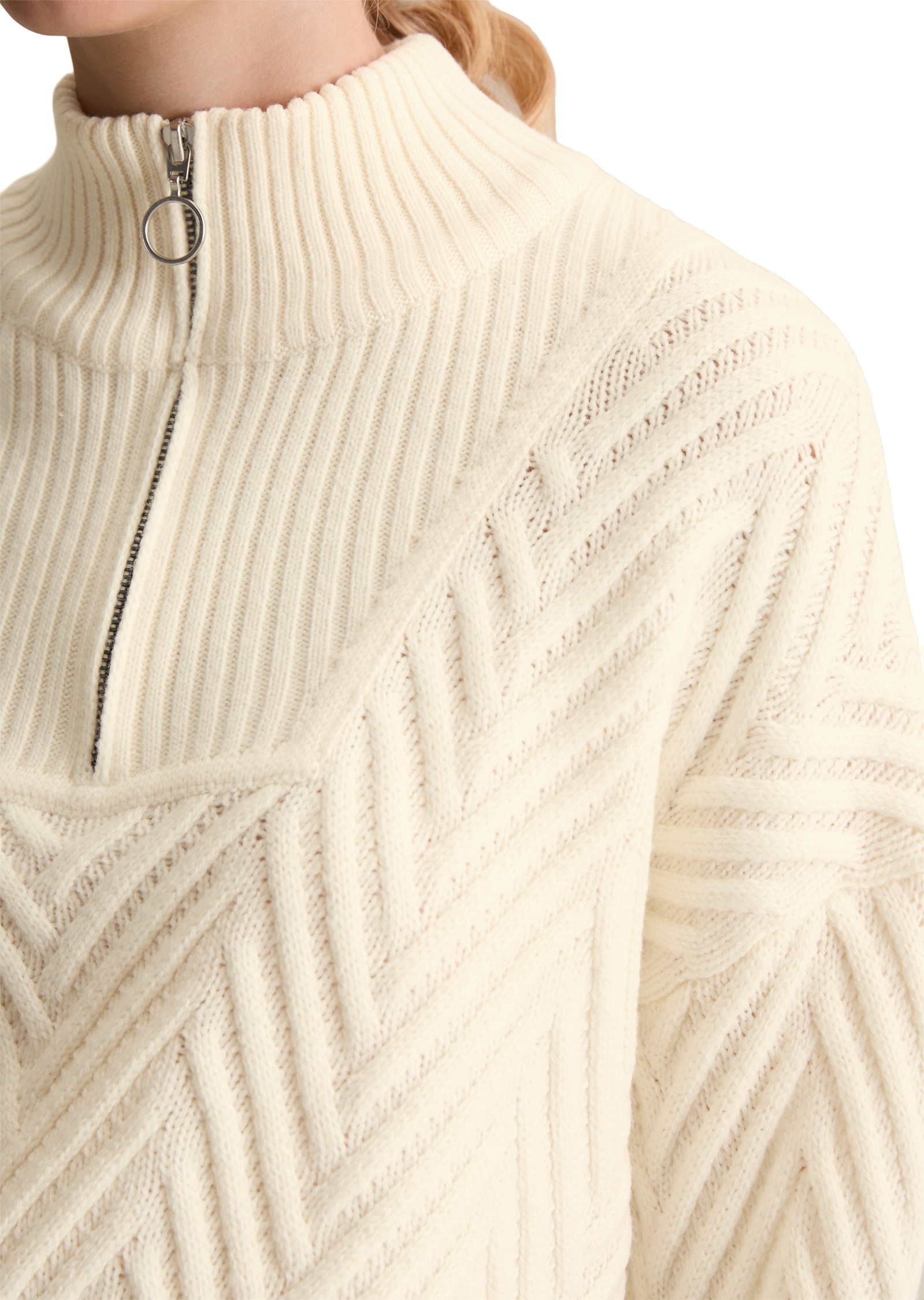 Marc O'Polo DENIM Troyer relaxed fit aus weichem Schurwolle-Mix, 3D-Zickzack-Design