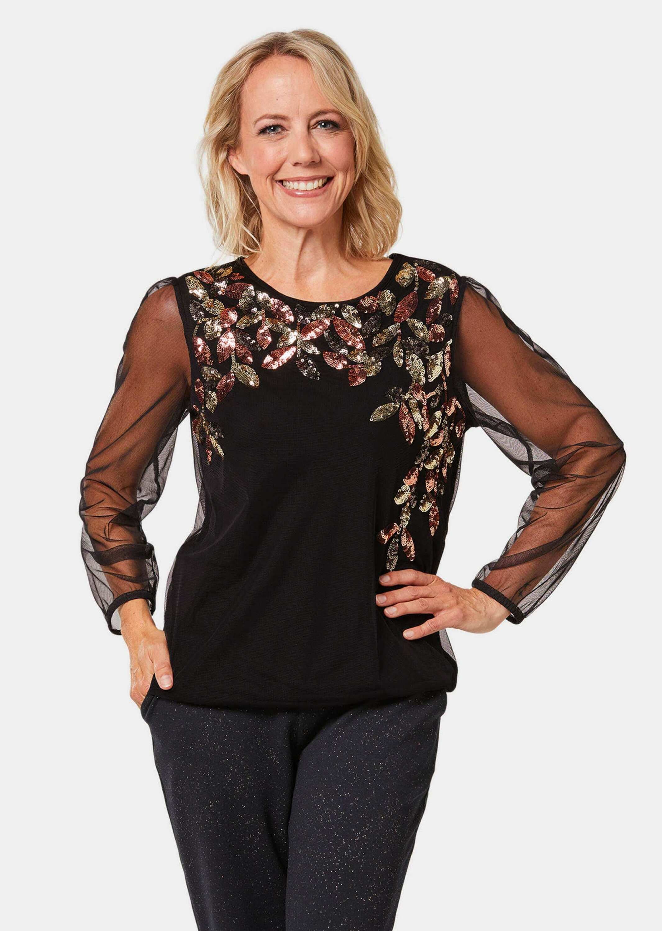 GOLDNER Longpullover »Shirt Shirt mit aufwendiger Paillettenstickerei«