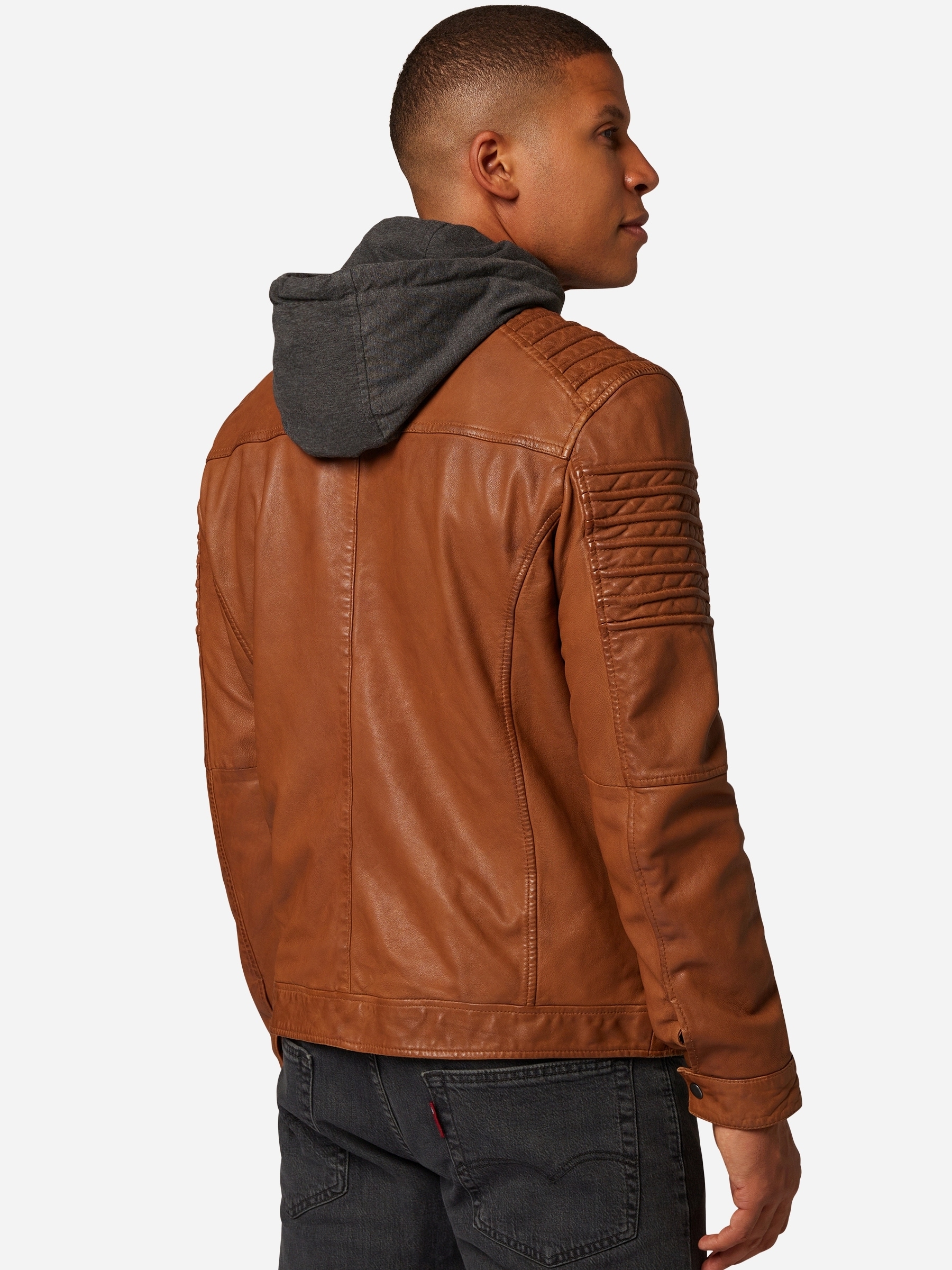 RICANO Bikerjacke »Lederjacke 12815 Hood« Abnehmbare Kapuze Handgefertigt aus echtem Leder