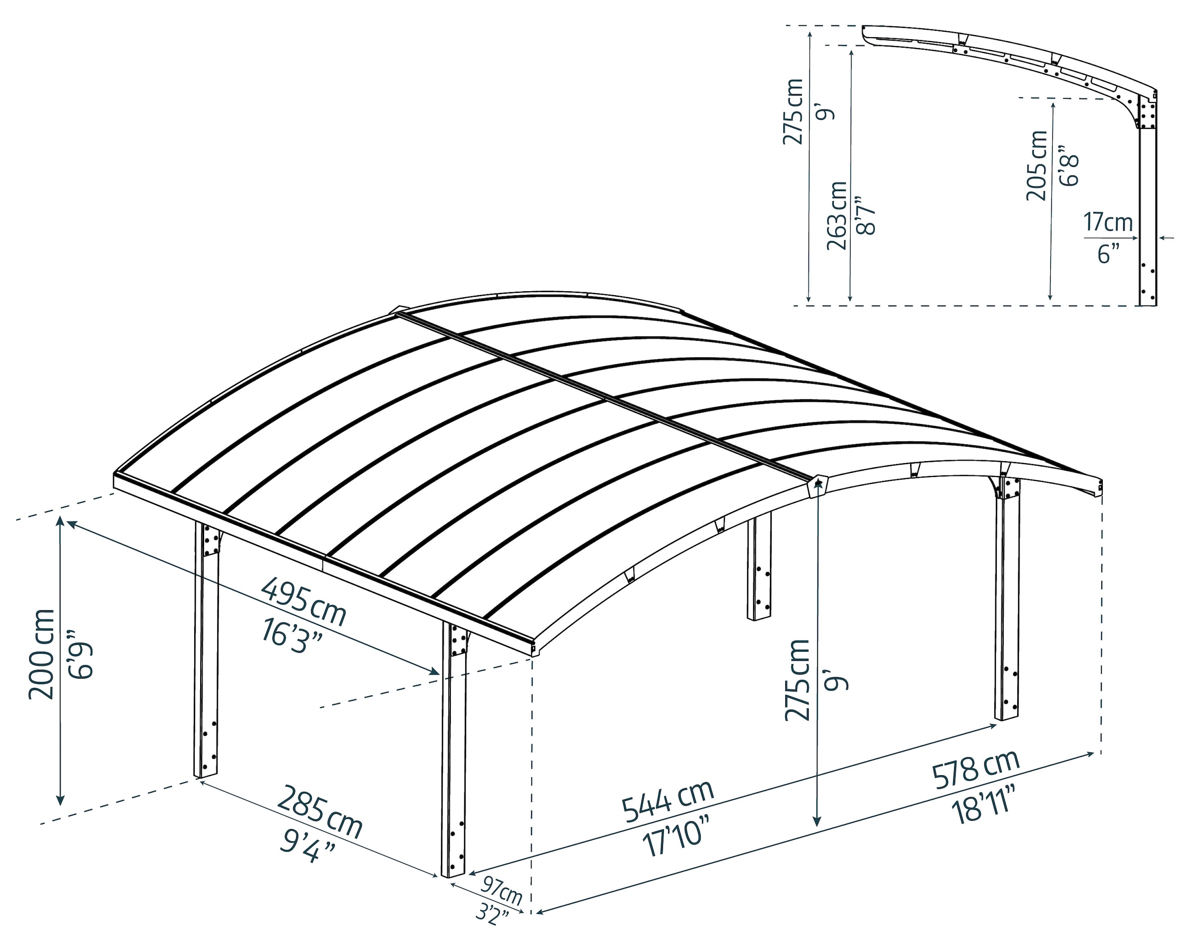 Palram - Canopia Einzelcarport »Arizona«, Aluminium, 544 cm, Anthrazit, 100% UV-geschützt
