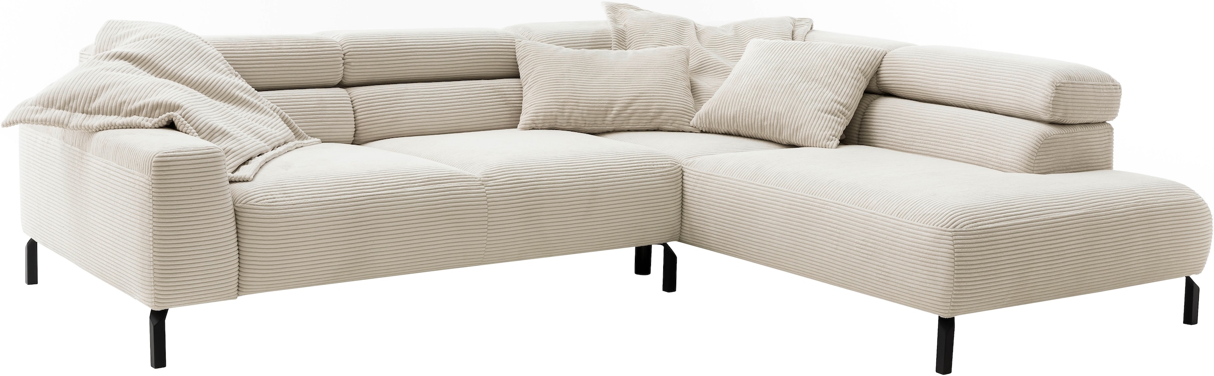 Places of Style Ecksofa »Antonelli, L-Form, inkl. Kopfteilverstellung, Breite 276 cm«, mit elektrischer Sitztiefenverstellung, in Cord, natur