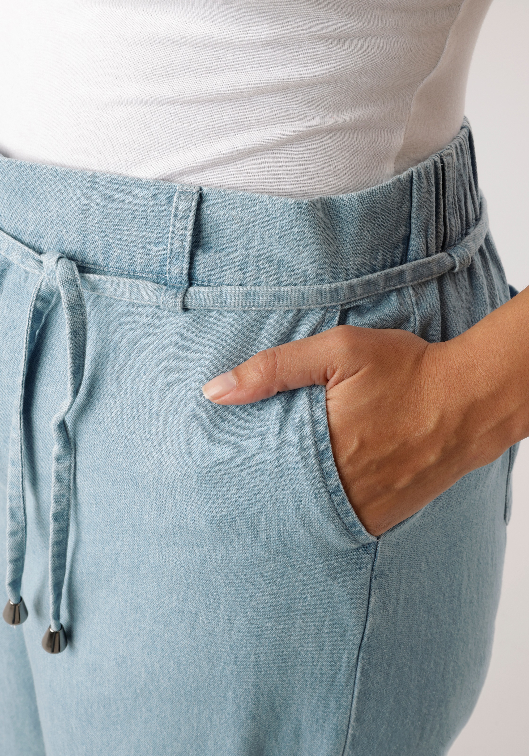Weite Jeans ANISTON PLUS, Damen, Gr. 48, N-Gr, blau (bleached), Web, Obermaterial: 100% Baumwolle, unifarben, bequem lang, Jeans, mit elastischen Bund - NEUE KOLLEKTION 3