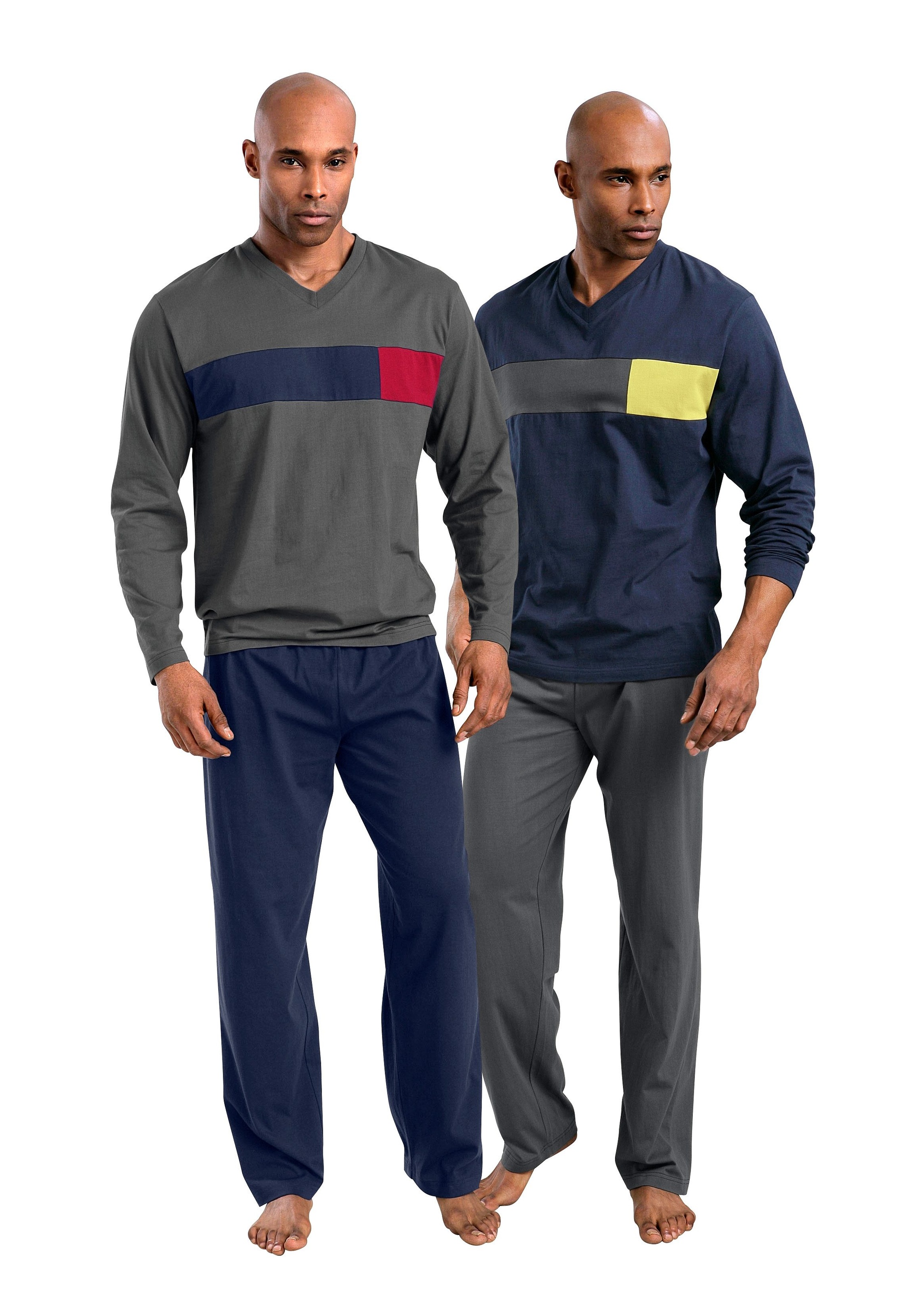 le jogger Pyjama Packung, 2 Stück, 4 Stk. tlg., mit Colourblock-Einsätzen günstig online kaufen