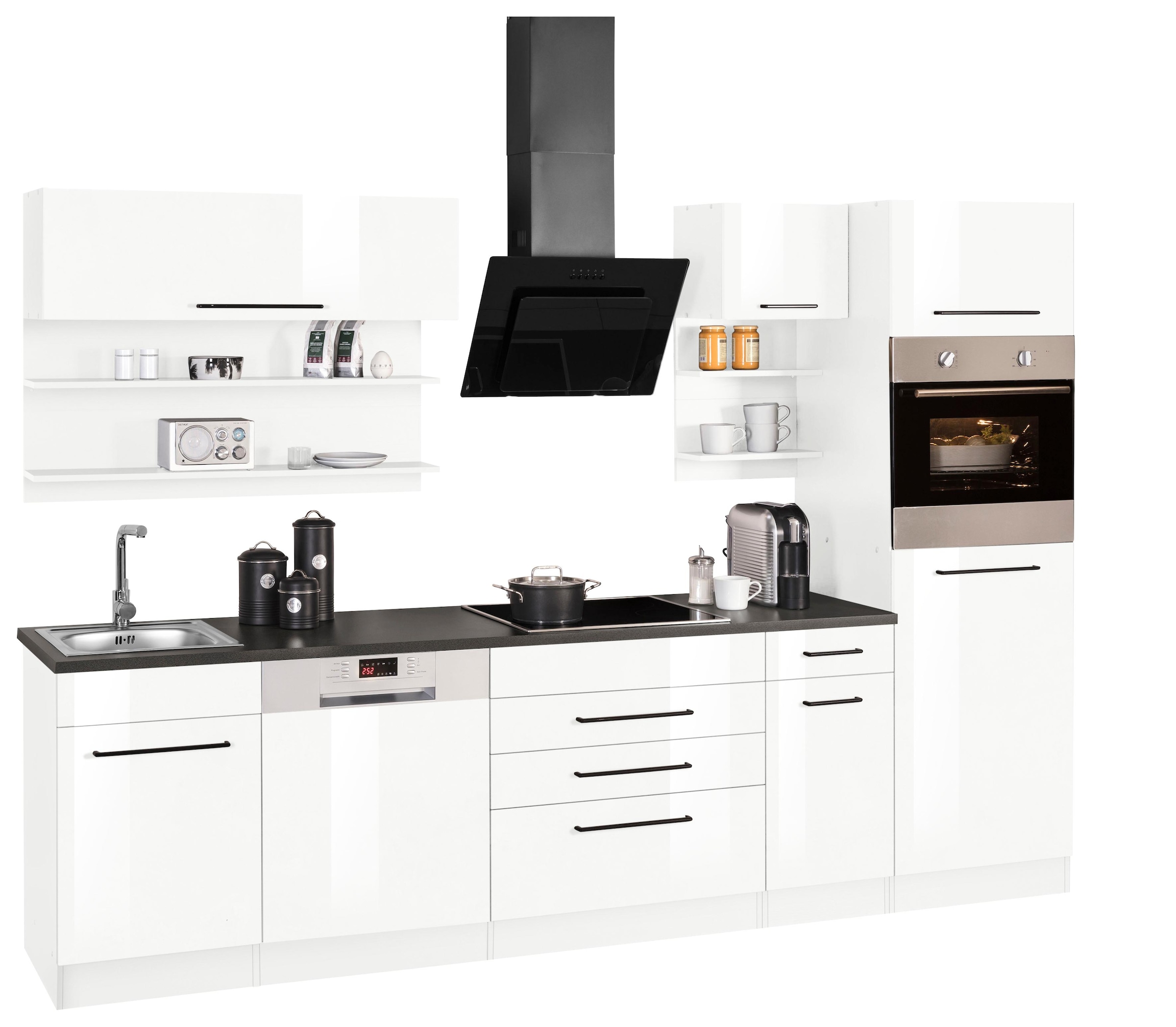 KOCHSTATION Küchenzeile »KS-Tulsa«, mit E-Geräten, Breite 290 cm, schwarze Metallgriffe, MDF Fronten