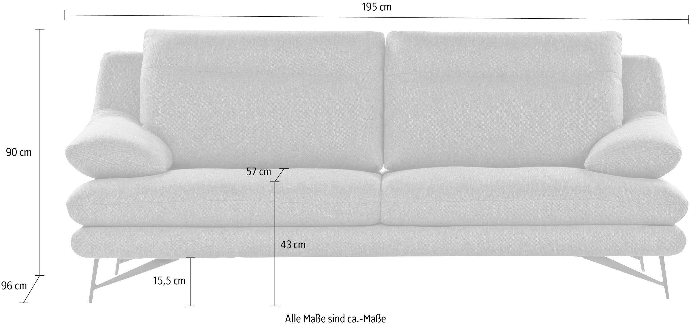 CALIA ITALIA 2,5-Sitzer »Cezanne, elegant und bequem, aufwendige Detailverarbeitung«, im Strukturbezug, wahlweise mit Sitztiefenverstellung