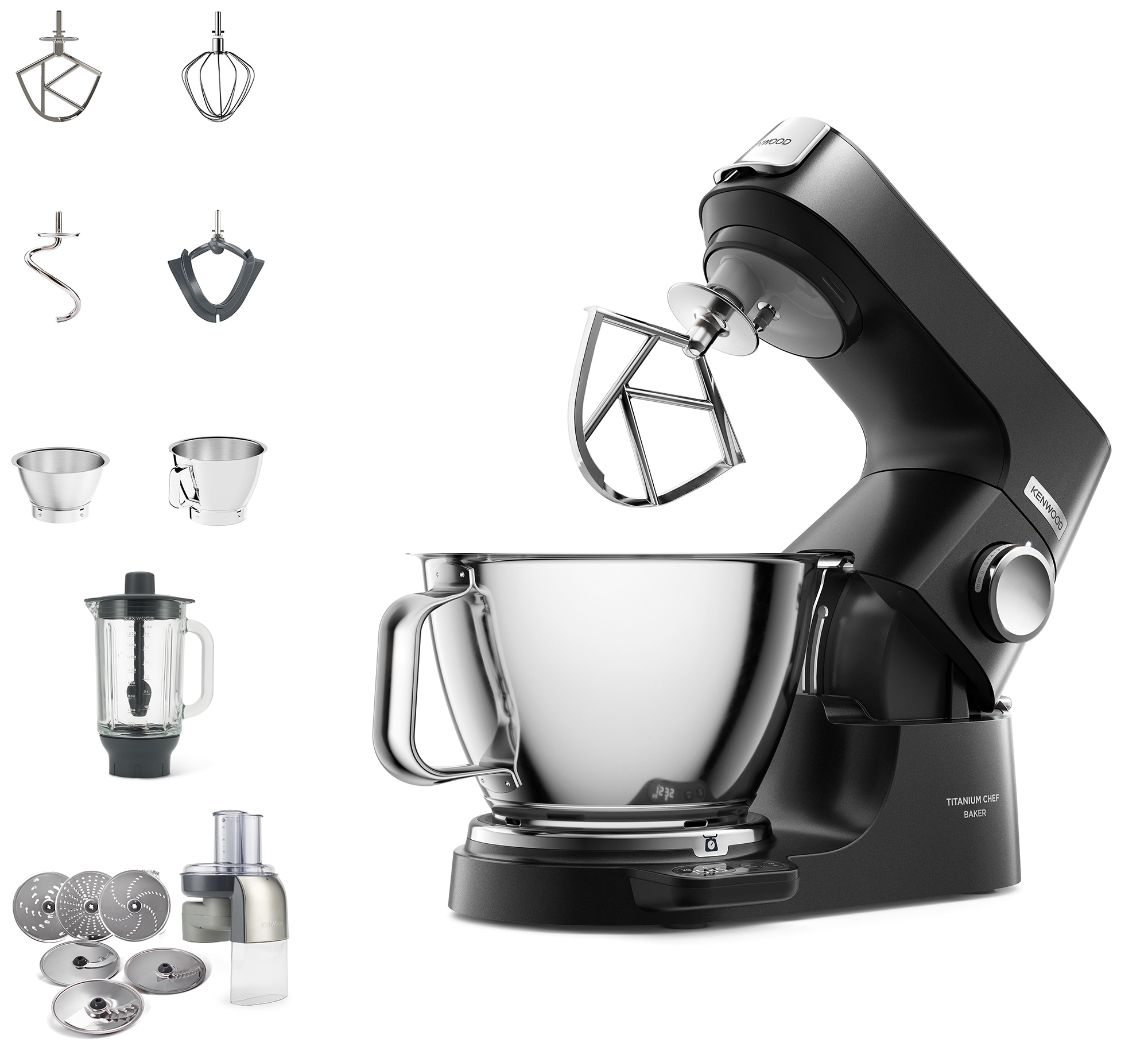 KENWOOD Küchenmaschine "Titanium Chef Baker KVC85.004BK", Zubehör, Gratis Wert: UVP 319,- Gratis Mixaufsatz + Schnitzelw