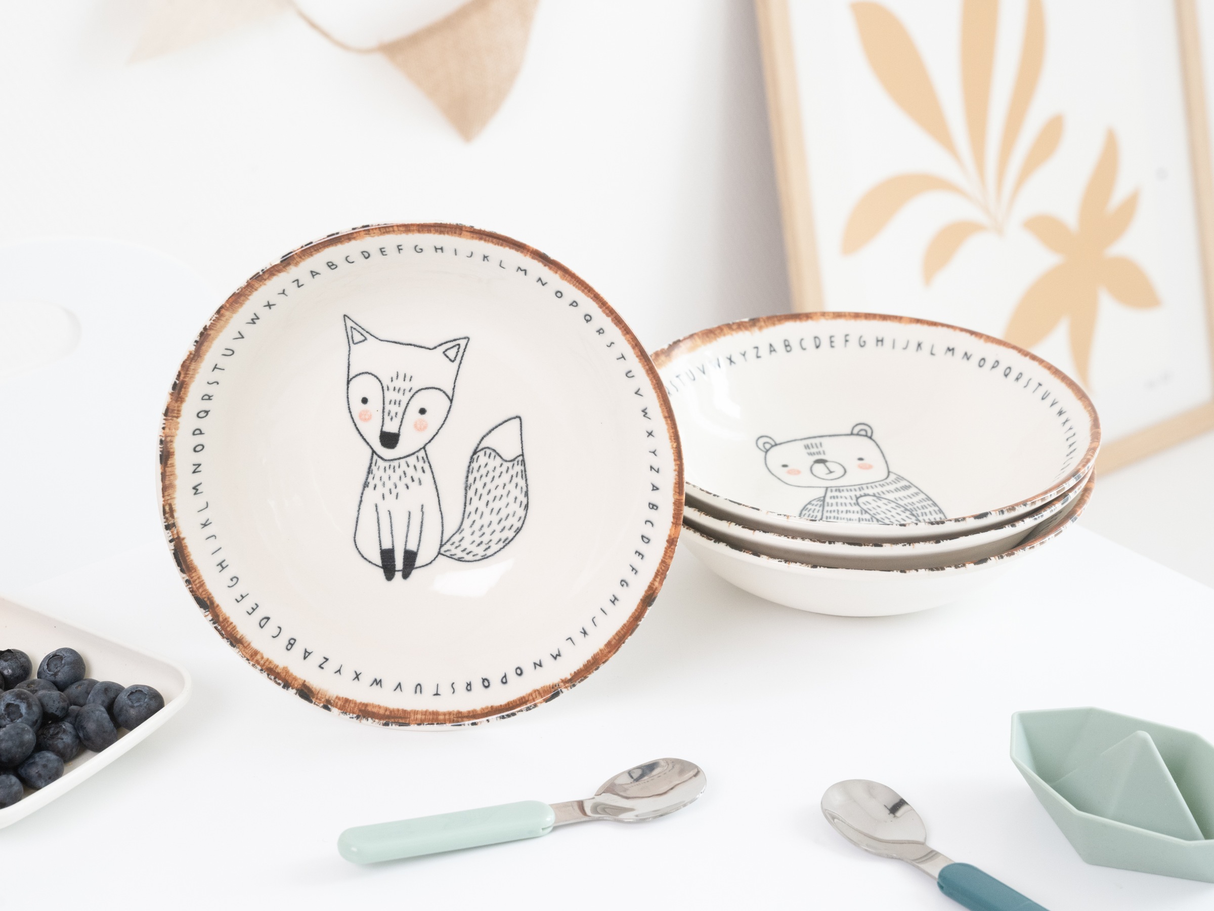 CreaTable Müslischale »Freunde des Waldes, Schale 18,5 cm, 4-tlg.« 4 aus Steinzeug Unregelmäßig gefärbter Rand, Unikat