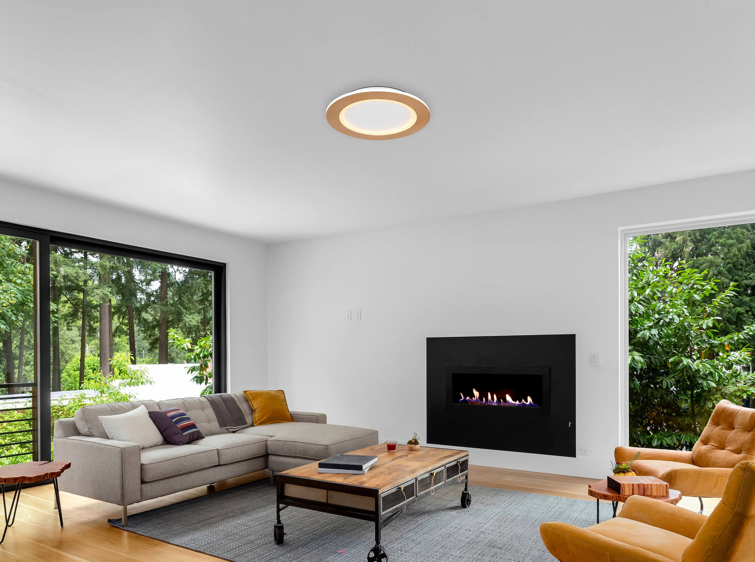 GLOBO LIGHTING LED Deckenleuchte »CLAY«, Leuchtmittel LED-Modul | LED fest integriert, Deckenlampe/holzoptik/rund/Wohnzimmer/Schlafzimmer