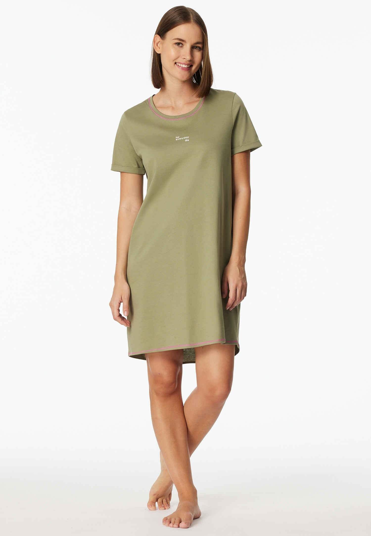 Schiesser Nachthemd »Casual Essentials« mit Statement-Print, Baumwolle, kurzärmelig, Rundhalsausschnitt