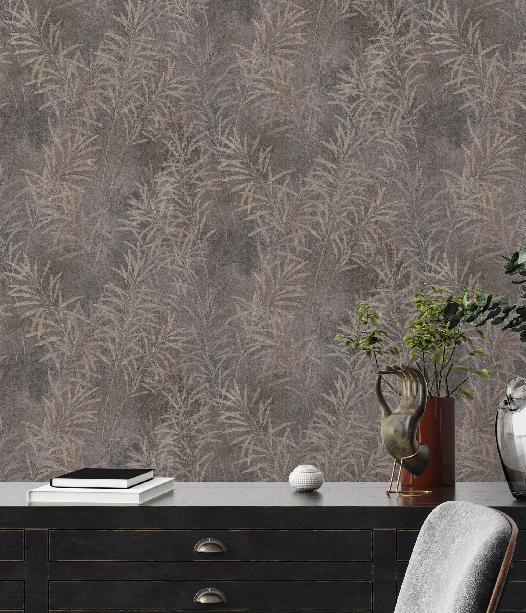 A.S. Création Vliestapete »Terra Tapete Floral Blätter«, matt-gemustert-neutral, Landhaus-Tapete Natur Metallic Tapeten Wohnzimmer Schlafzimmer Küche