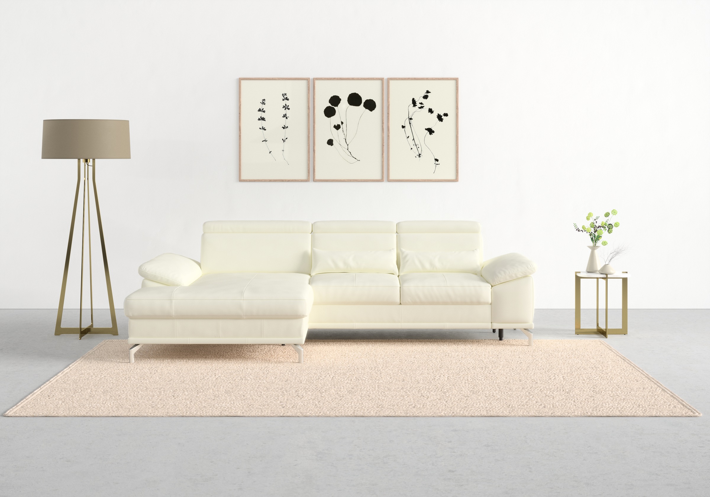 sit&more Ecksofa »Cabrio L-Form, mit Sitztiefenverstellung, Arm- und Kopfteilverstellung«, 2 Nierenkissen, Federkern, optional Bettfunktion und Stauraum