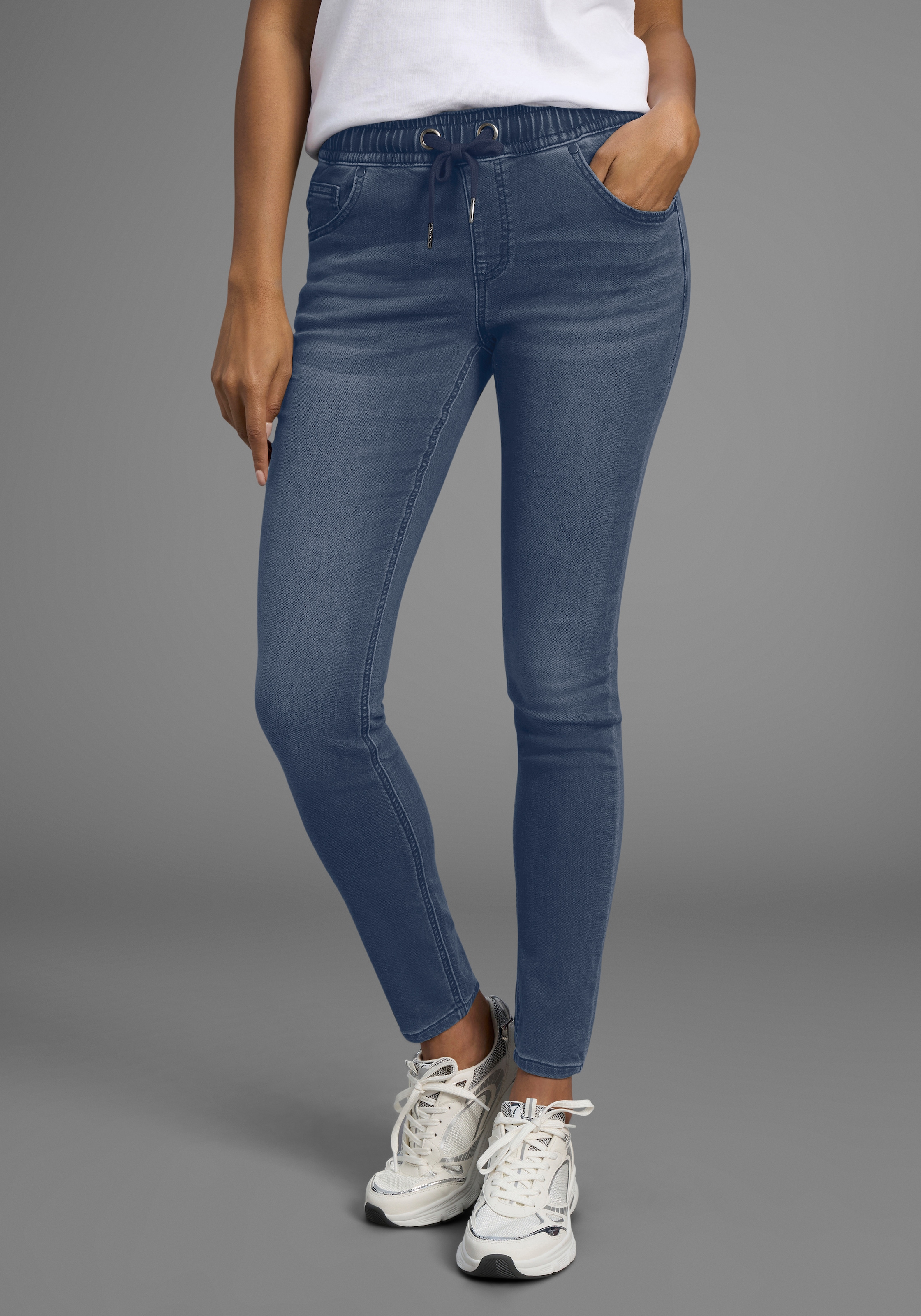 Arizona Stretch-Jeans weites Bein, normale Leibhöhe, knöchellang, mit Used- günstig online kaufen