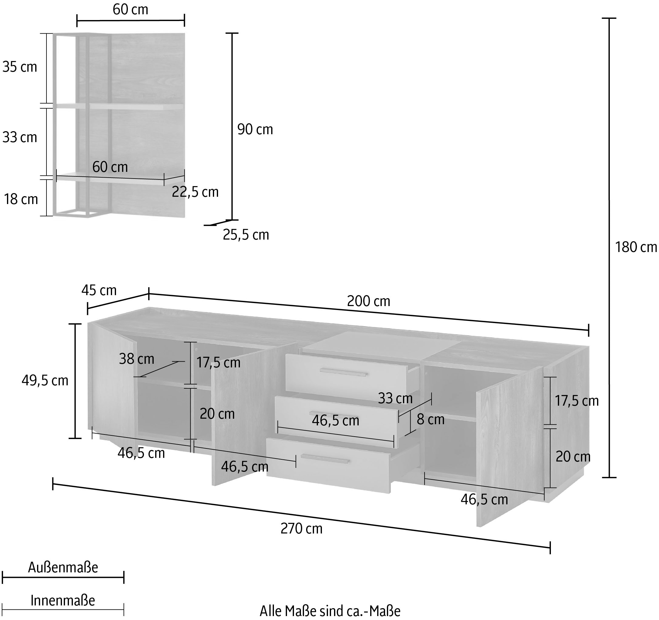 INOSIGN Wohnwand »LARGO«, (Set, 2 St.), mit Soft-Close-Funktion