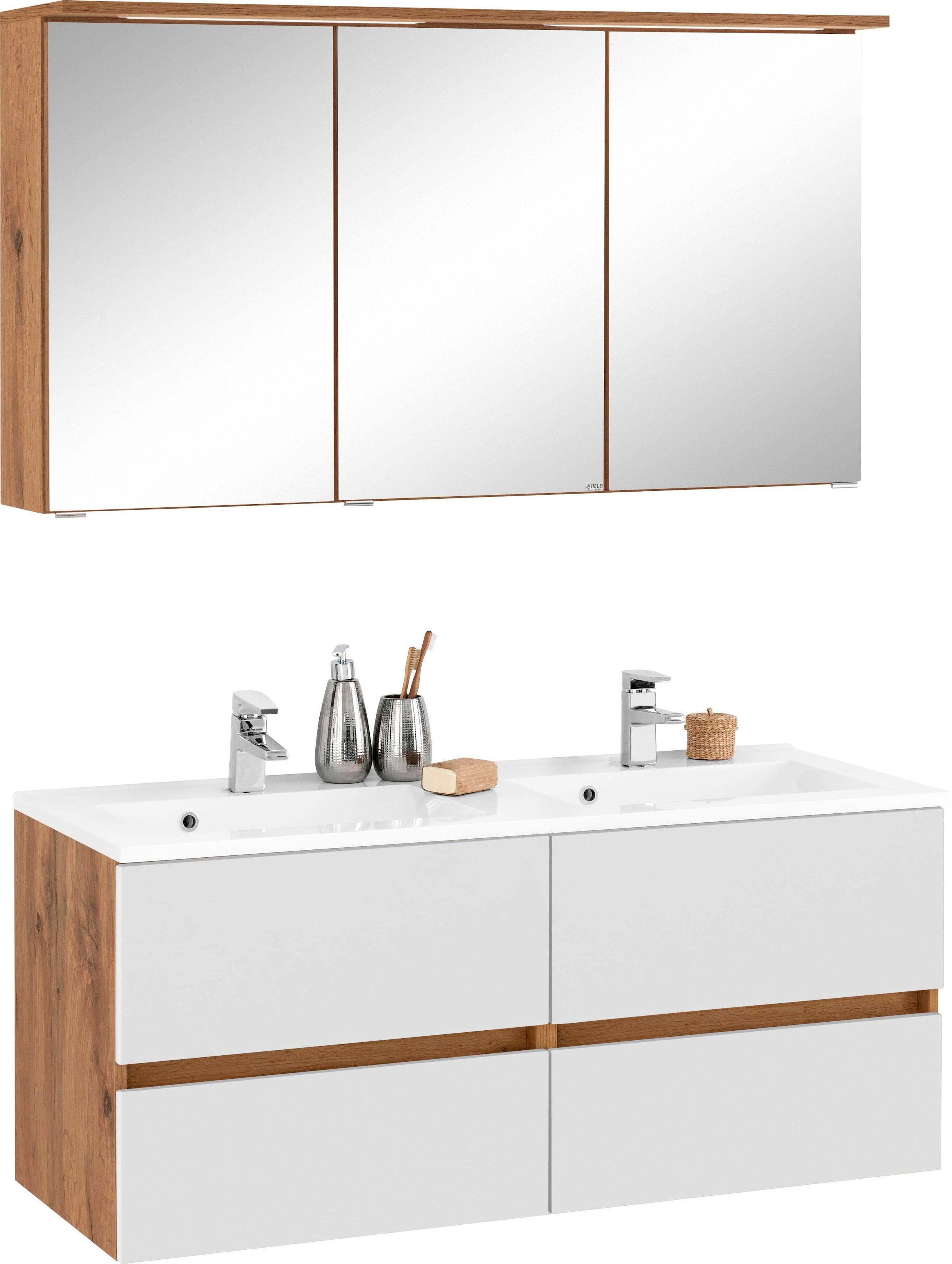 welltime Badmöbel-Set "Lucca" 2 Stk. tlg. Doppelwaschtisch, Breite 120 cm günstig online kaufen