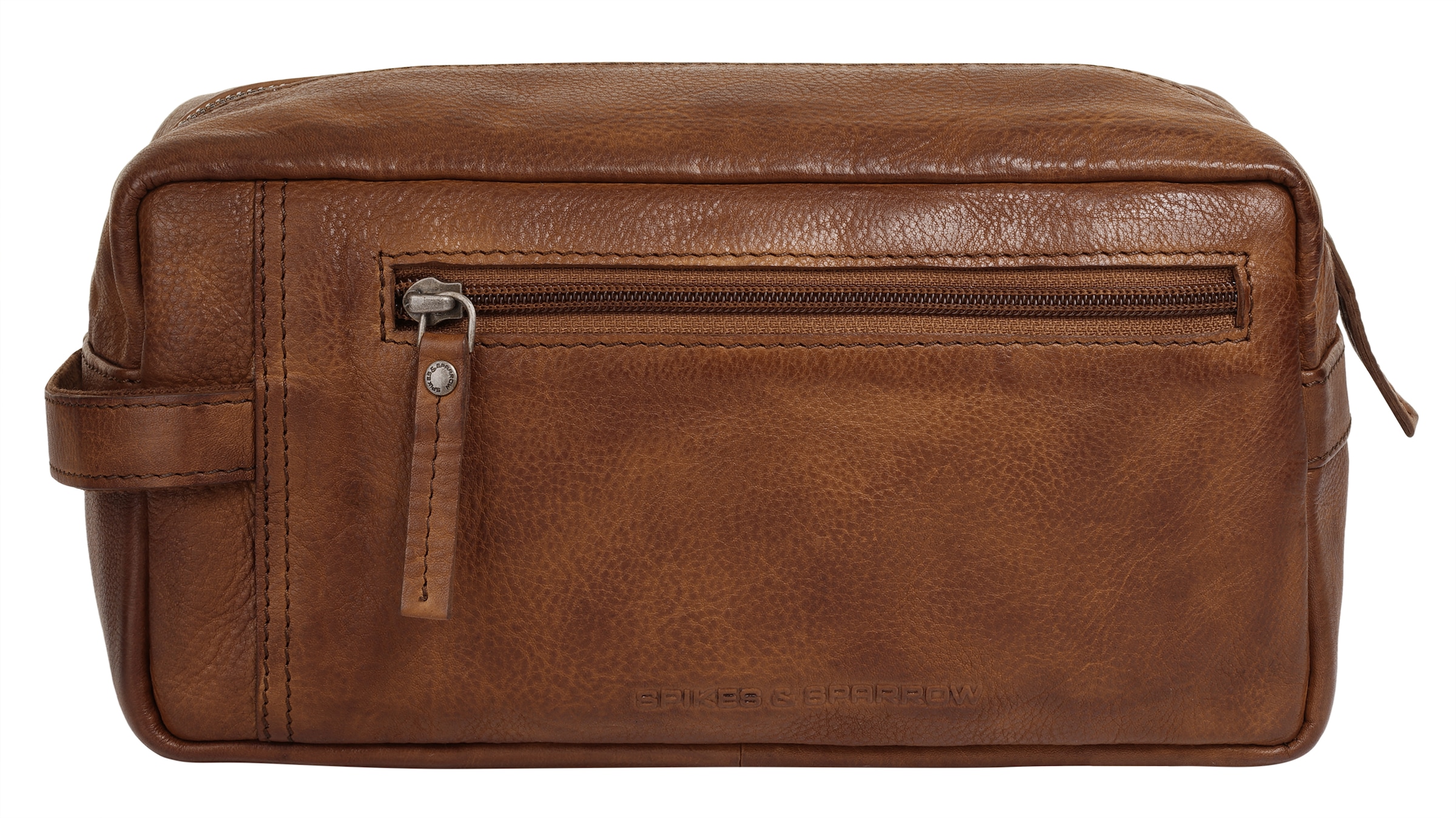 Kulturbeutel "SPIKES & SPARROW Herren, Damen Kulturtasche TOILETRY BAG", SPIKES & SPARROW, braun, Leder, leicht glänzend, unifarben, Taschen, echt