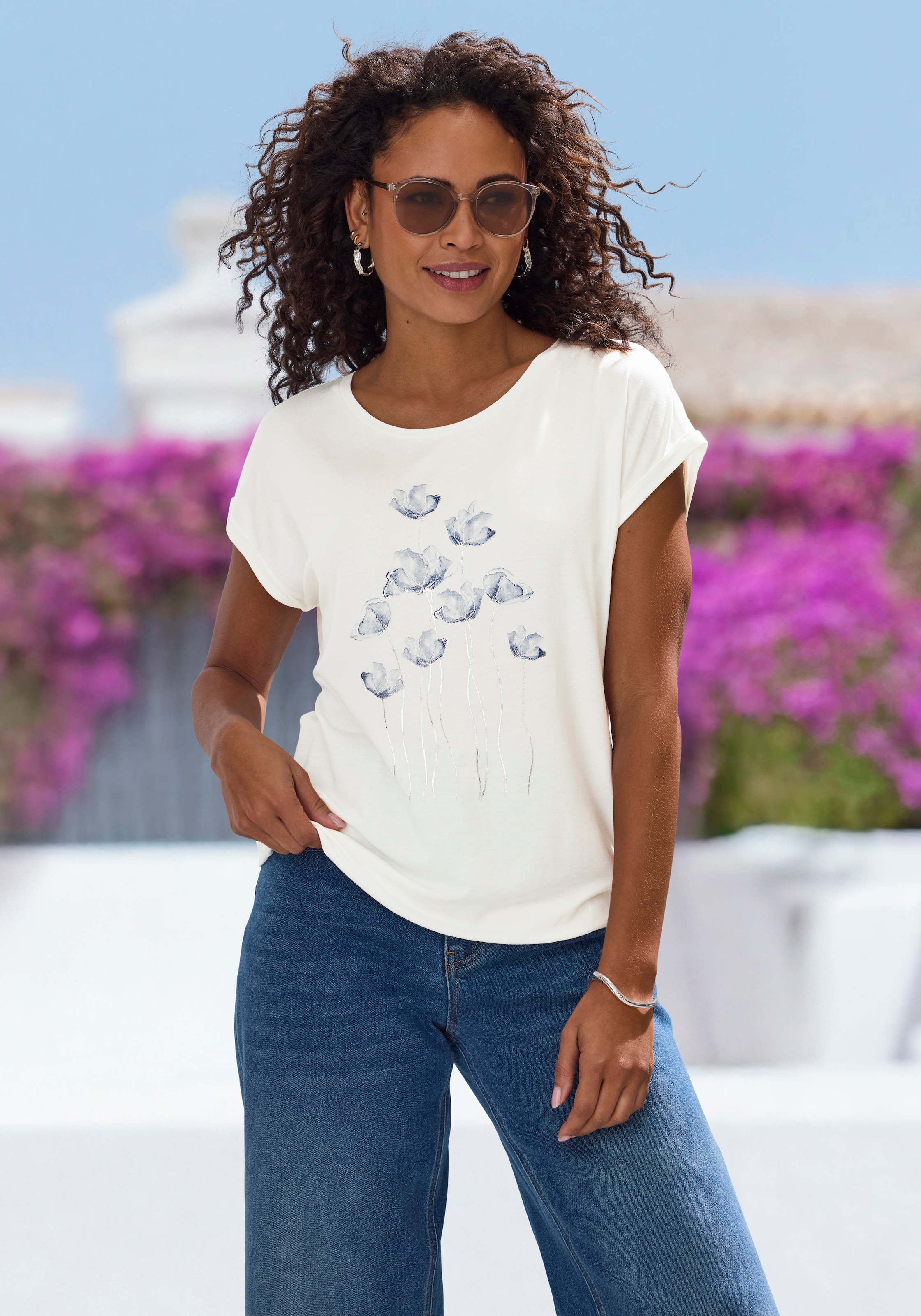 Vivance Kurzarmshirt »mit floralem Print« aus luftigem Viskose-Stretch