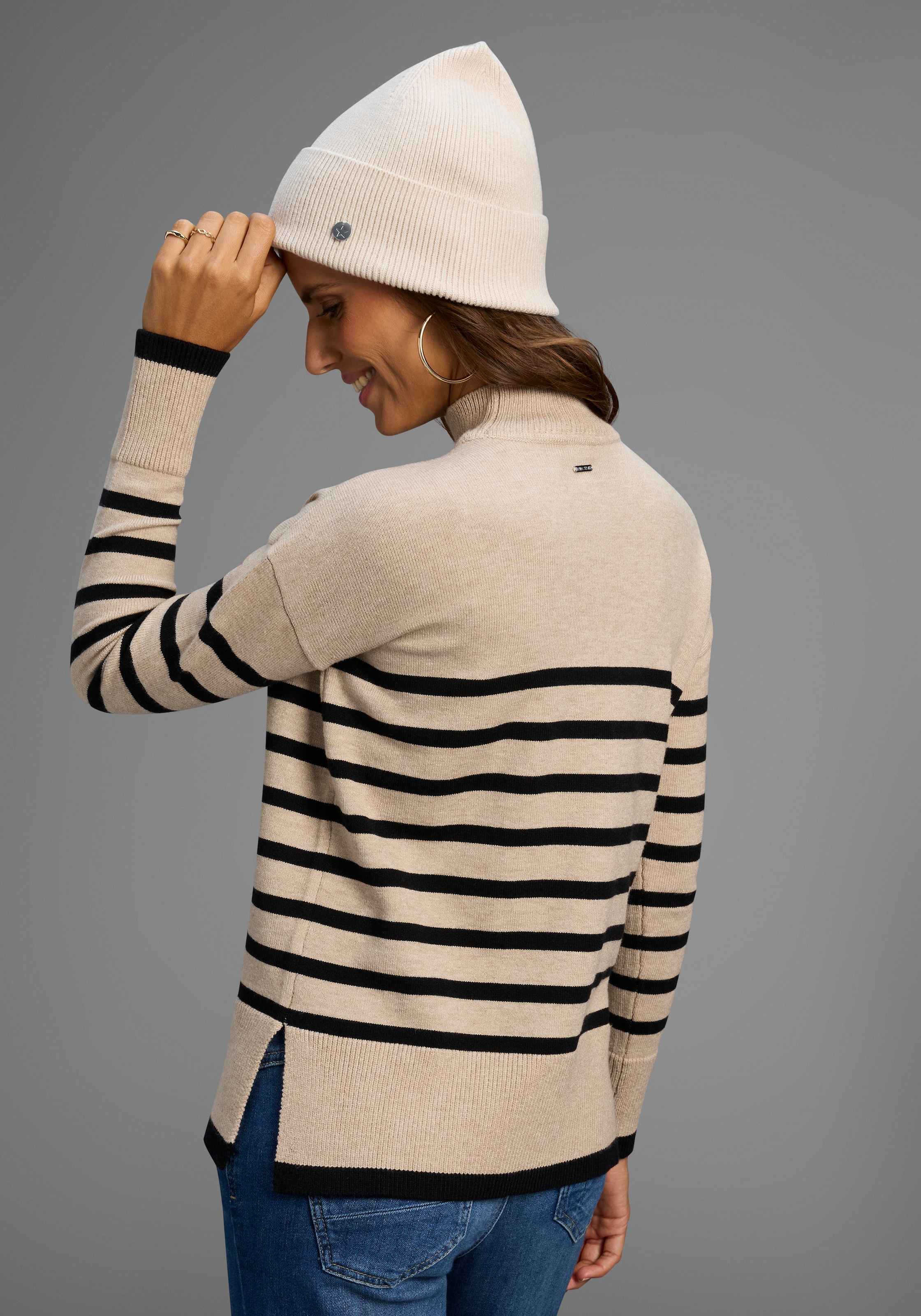 Laura Scott Streifenpullover, mit Stehkragen und seitlichen Schlitzen - NEUE KOLLEKTION