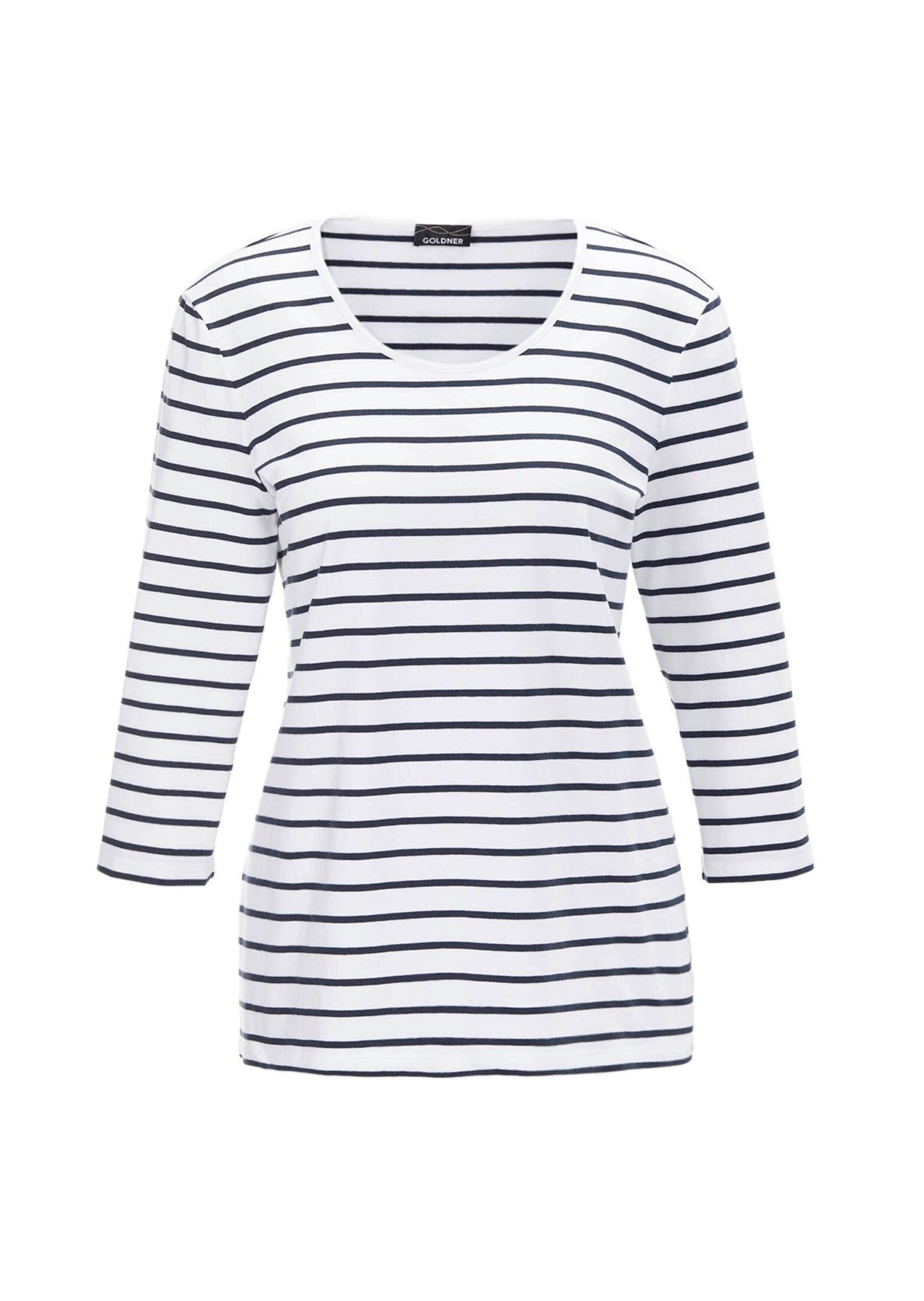 GOLDNER 3/4-Arm-Shirt "Kurzgröße Jerseyshirt mit Rundhals" Garngefärbte und dadurch farbbeständige Ringel