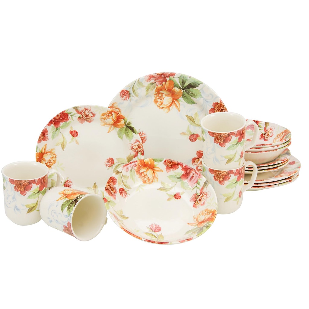 CreaTable Kombiservice »Geschirr-Set Modern Floral«, (Set, 16 tlg., Kaffeeservice und Tafelservice im Set, für 4 Personen)