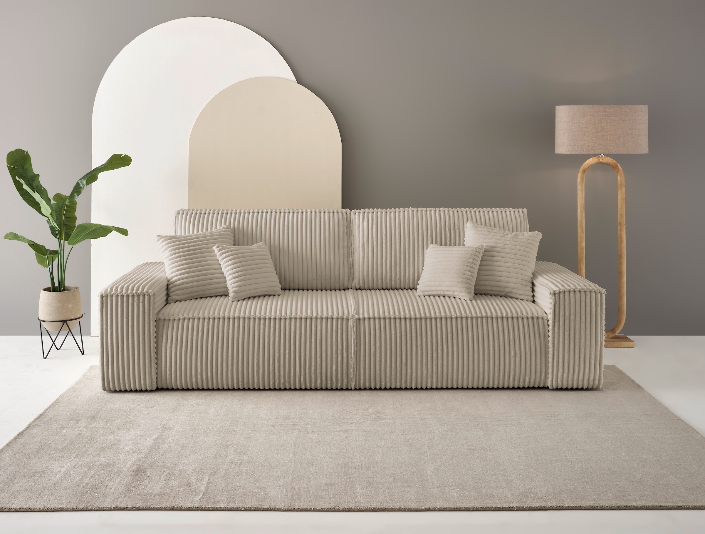 OTTO home 3-Sitzer "FINNLEY Cord, Schlafsofa 257 cm - OTTO. Verlässliche Qualität." mit Bettkasten, in Bouclé, Struktur fein und Mega Cord