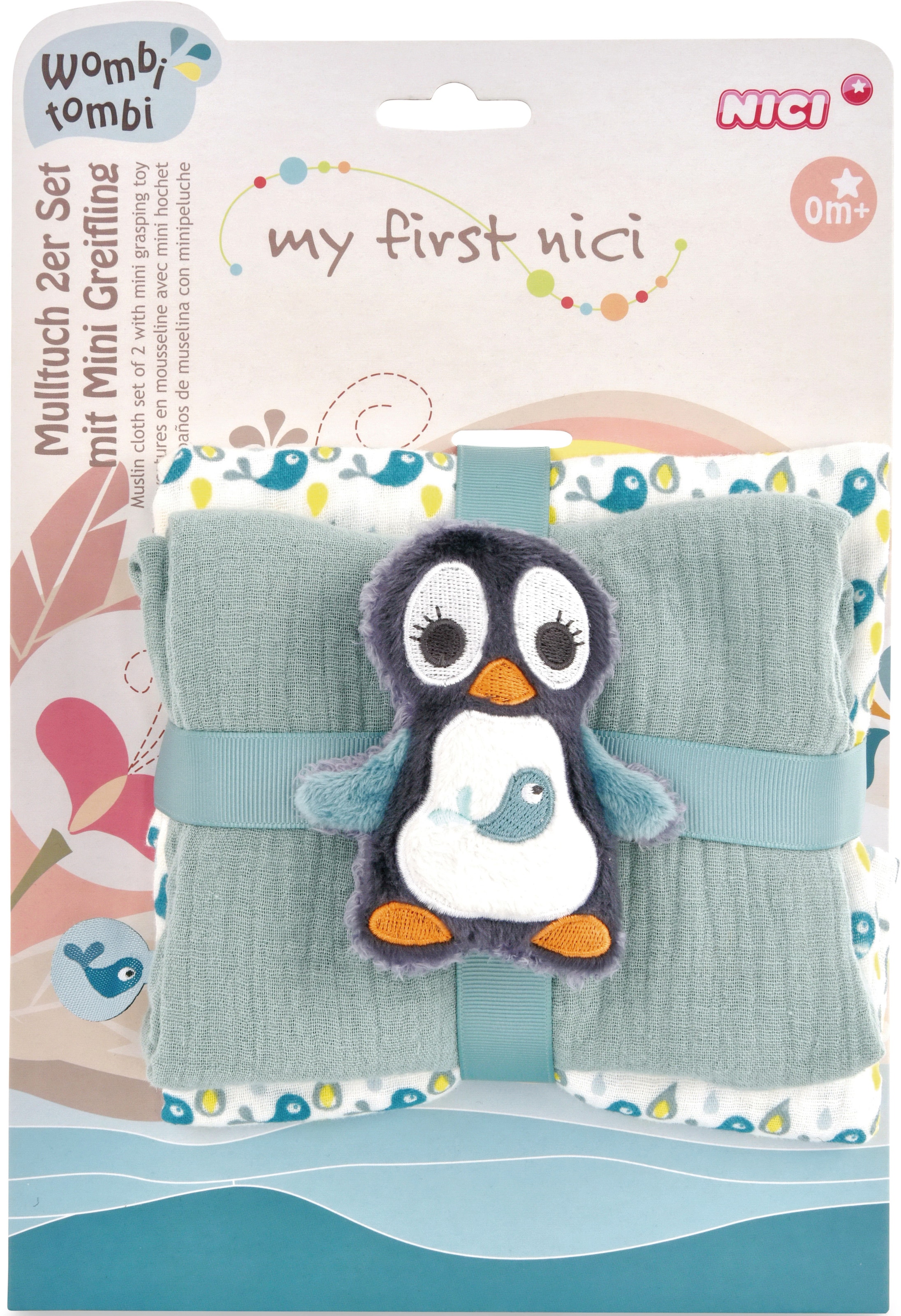 Nici Stoffwindeln »My first NICI, Mulltuch 2er Set mit Greifling Pinguin Watschili«