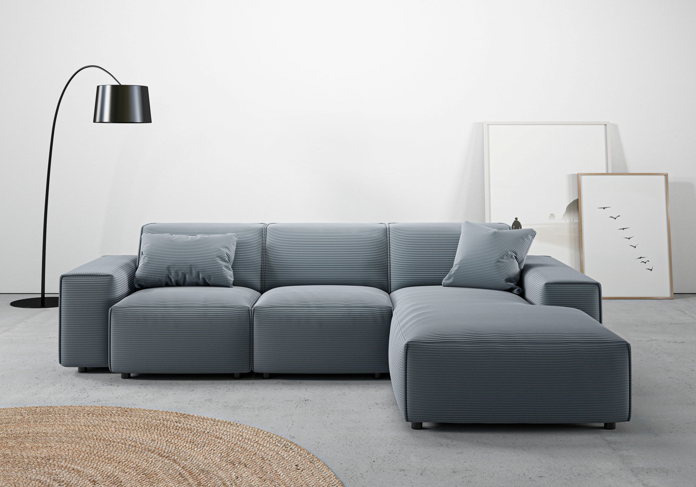 andas Ecksofa »Glimminge L-Form auch in Breitcord, Feincord + Easy care-Bezug,«, Breite 264, Zierkissen