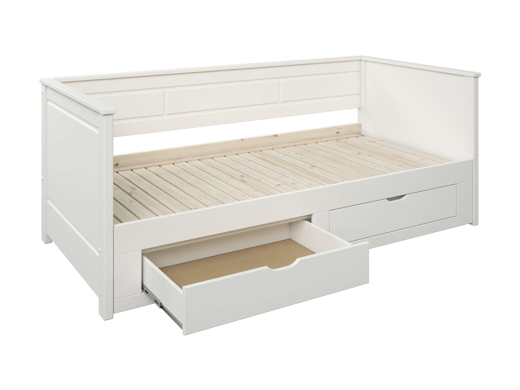 Home affaire Ausziehbett »Leorben, OTTOs Choice, Daybed, Jugendbett, Landhausstil, Massivholz«, (B/H/T ca. Liegefläche von 90cm auf 180cm ausziehbar 100x82x210cm), Liegefläche ausziehbar, 2 Schubladen, inkl. Lattenroste, Stauraumbett
