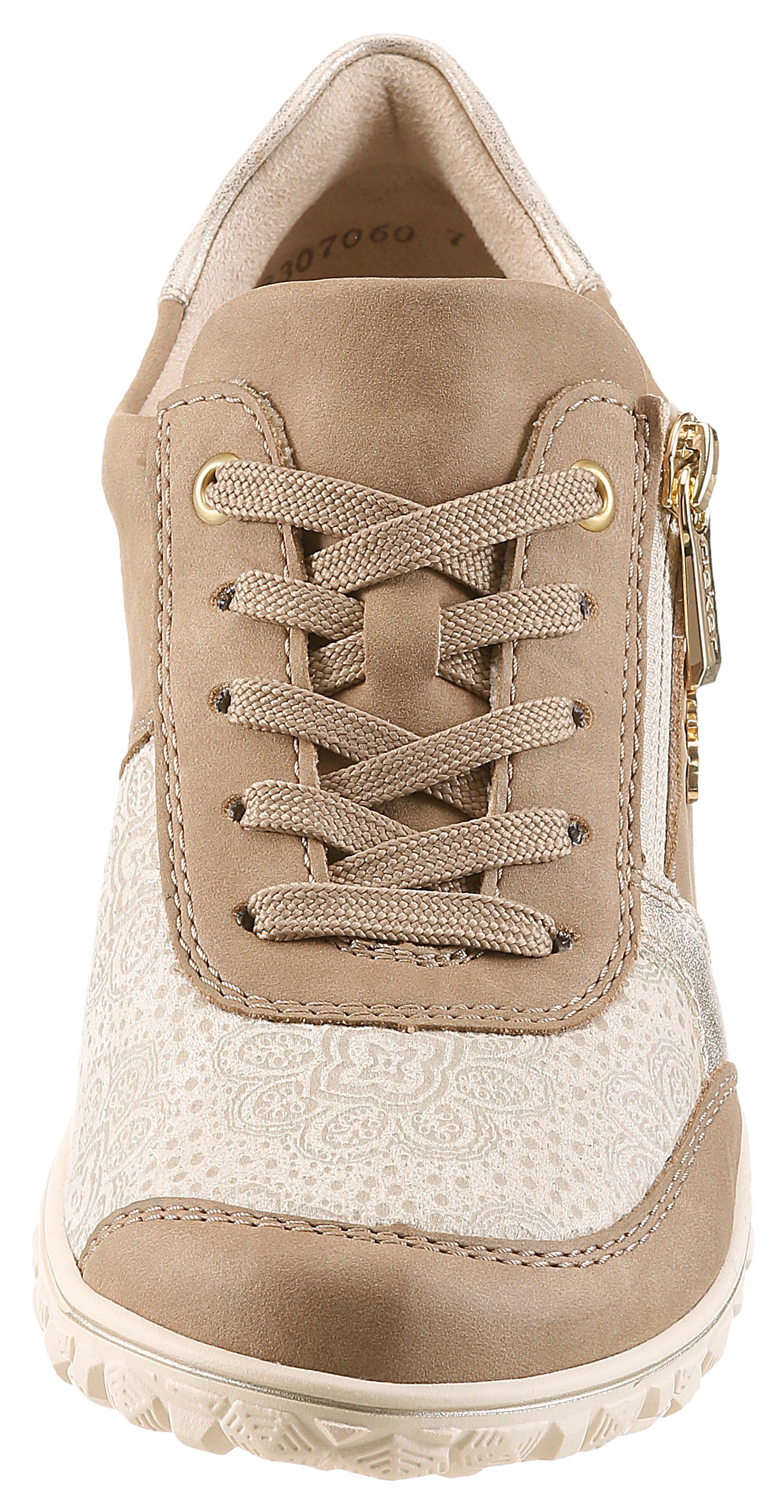 Sneaker RIEKER, Damen, Gr. 40, taupe, creme, Lederimitat, Schuhe Sneaker, Schnürschuh, Halbschuh, Keilsneaker mit Reißverschluss 3