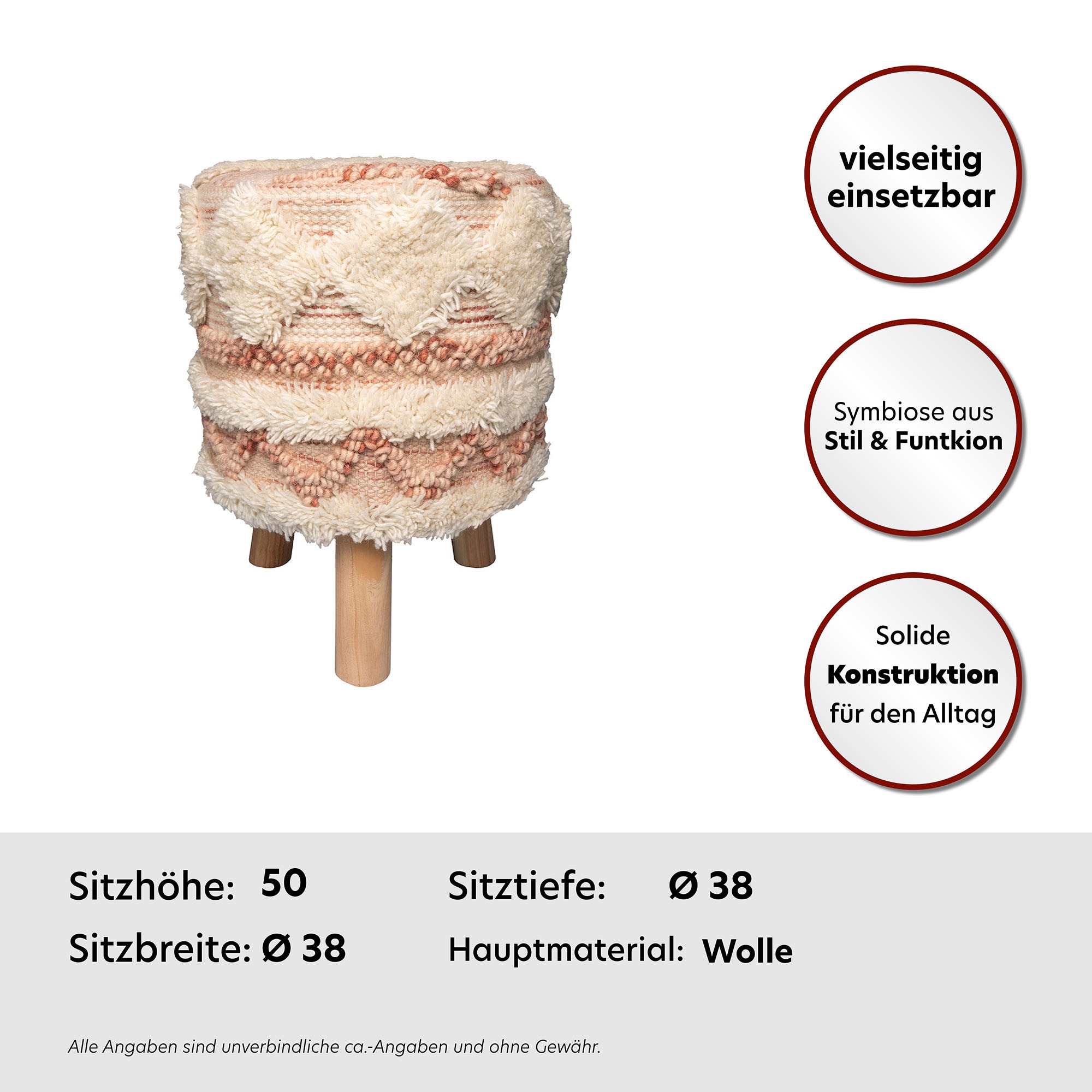 Thumbnail - Kayoom Sitzhocker "Hocker Bohist 225, charaktergebende Strukturen mit Fransen und Quasten" 1 Stk. tlg. handgefertigtes U...