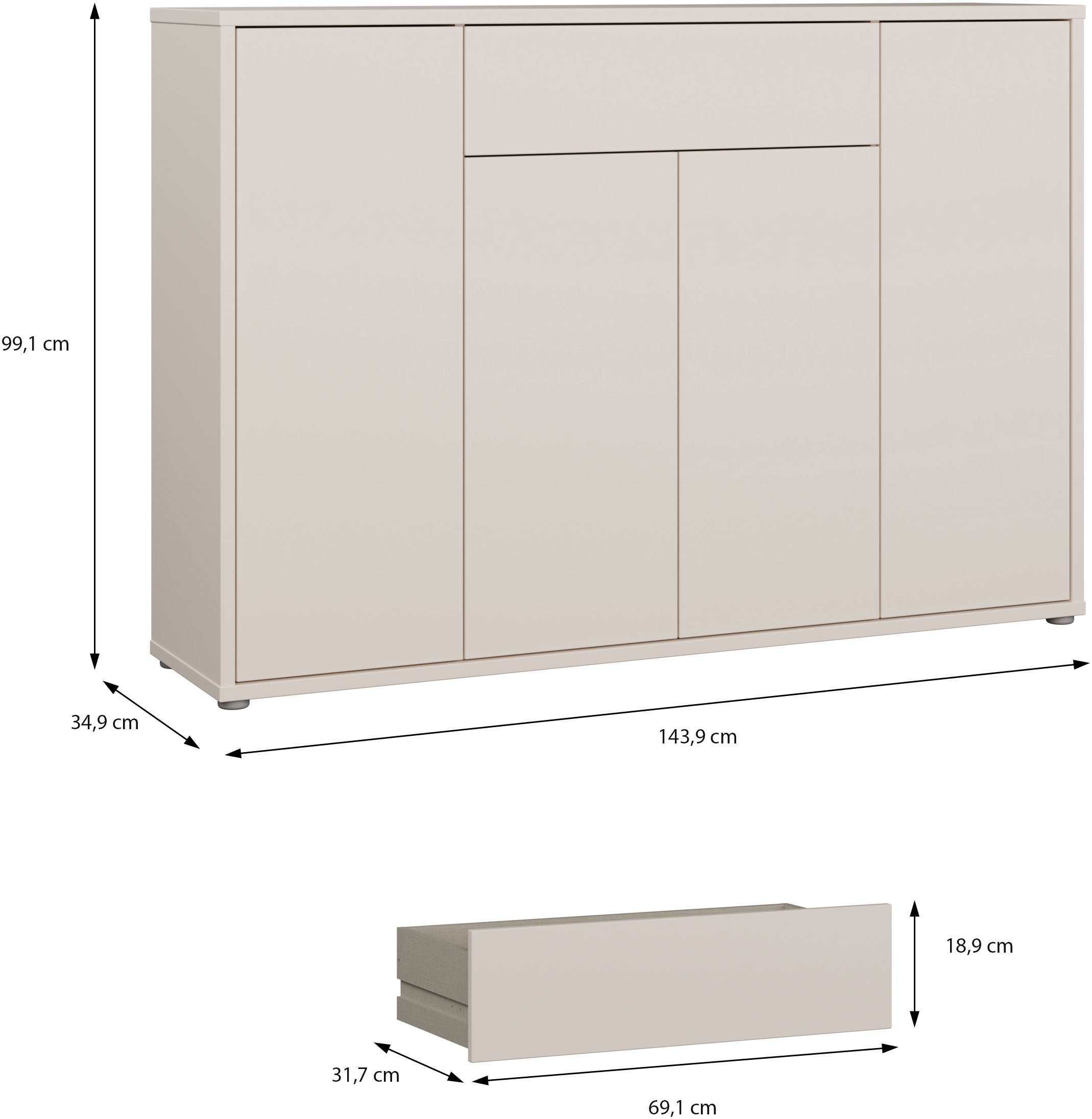 FORTE Schuhschrank B/H/T 143,9/99,1/34,9 cm Push to open, 28  Paar Schuhe