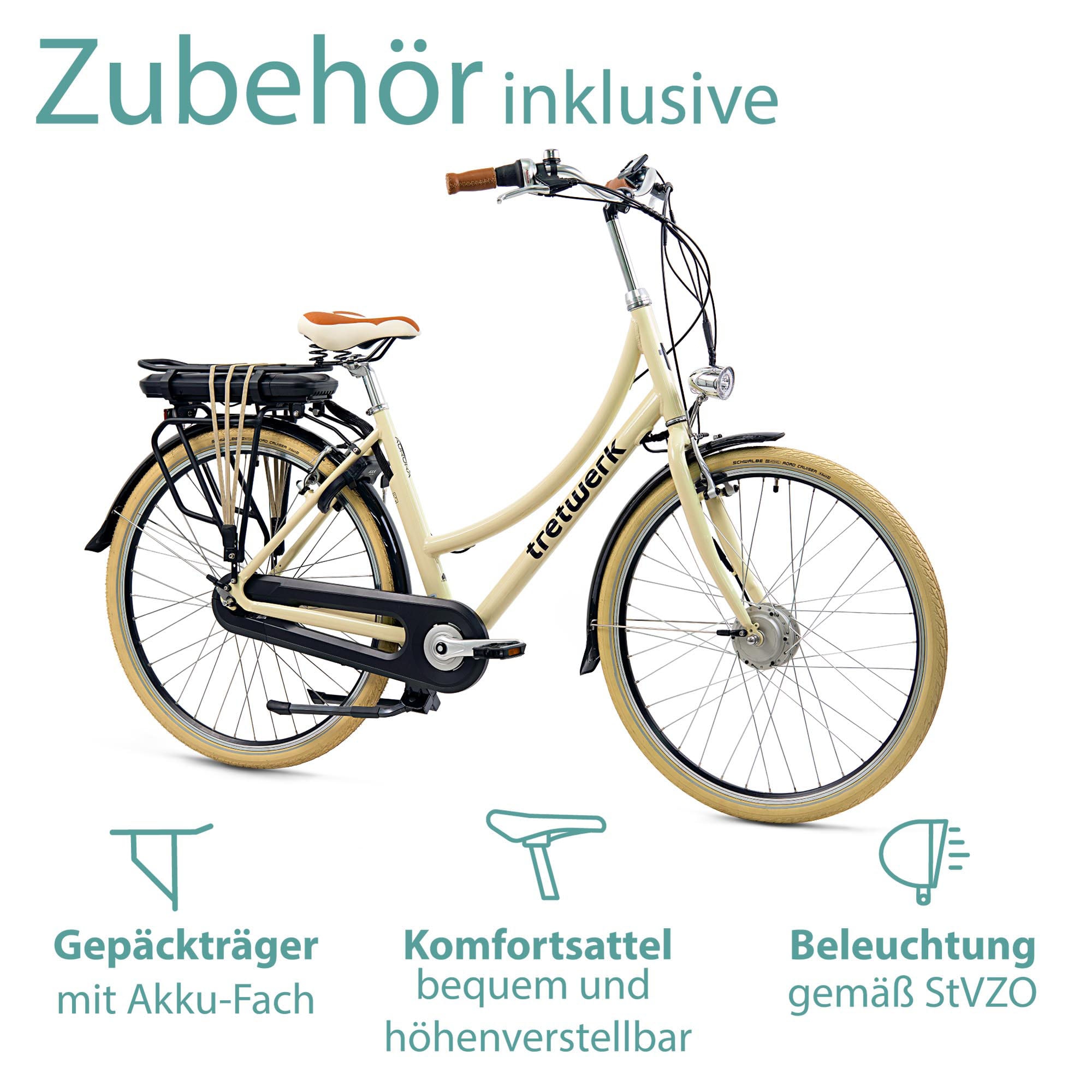 Tretwerk E-Bike »Aurora«, 7 Gang, Frontmotor 250 W, (im Retro-Stil), Pedelec, Elektrofahrrad für Damen u. Herren