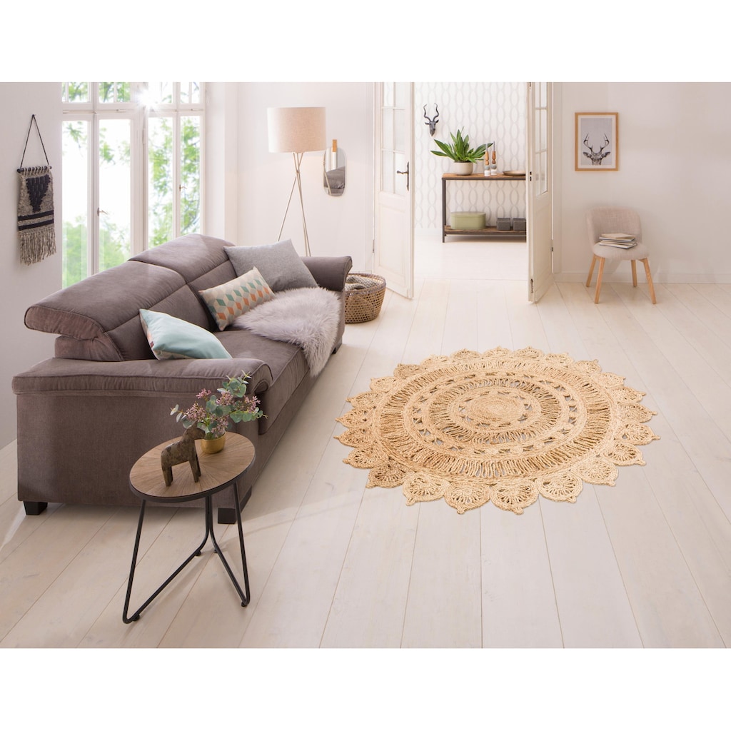 my home Teppich »Amar«, rund, 7 mm Höhe, Naturprodukt aus Jute, Wohnzimmer