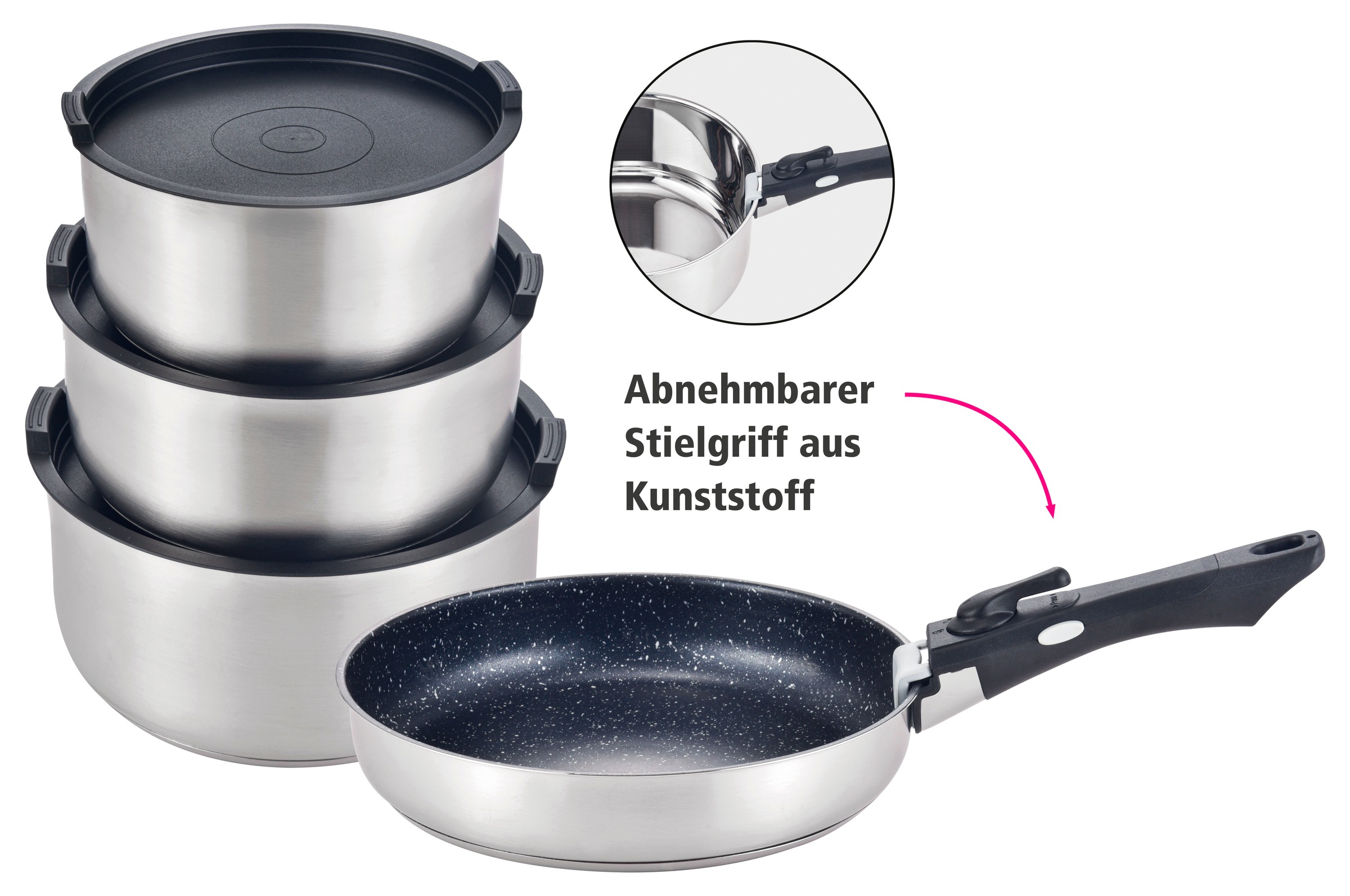 GSW Topf-Set "EASY CLICK", Edelstahl, (Set, 8 tlg.), ideal für den Camper geeignet. Induktion