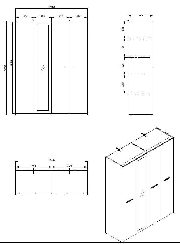 INOSIGN Kleiderschrank »Varadero, 2 moderne Farbkombinationen mit schwarzen Griffen«, mit 1 Spiegeltür, in den Breiten 119 und 157cm, FSC-zertifiziert