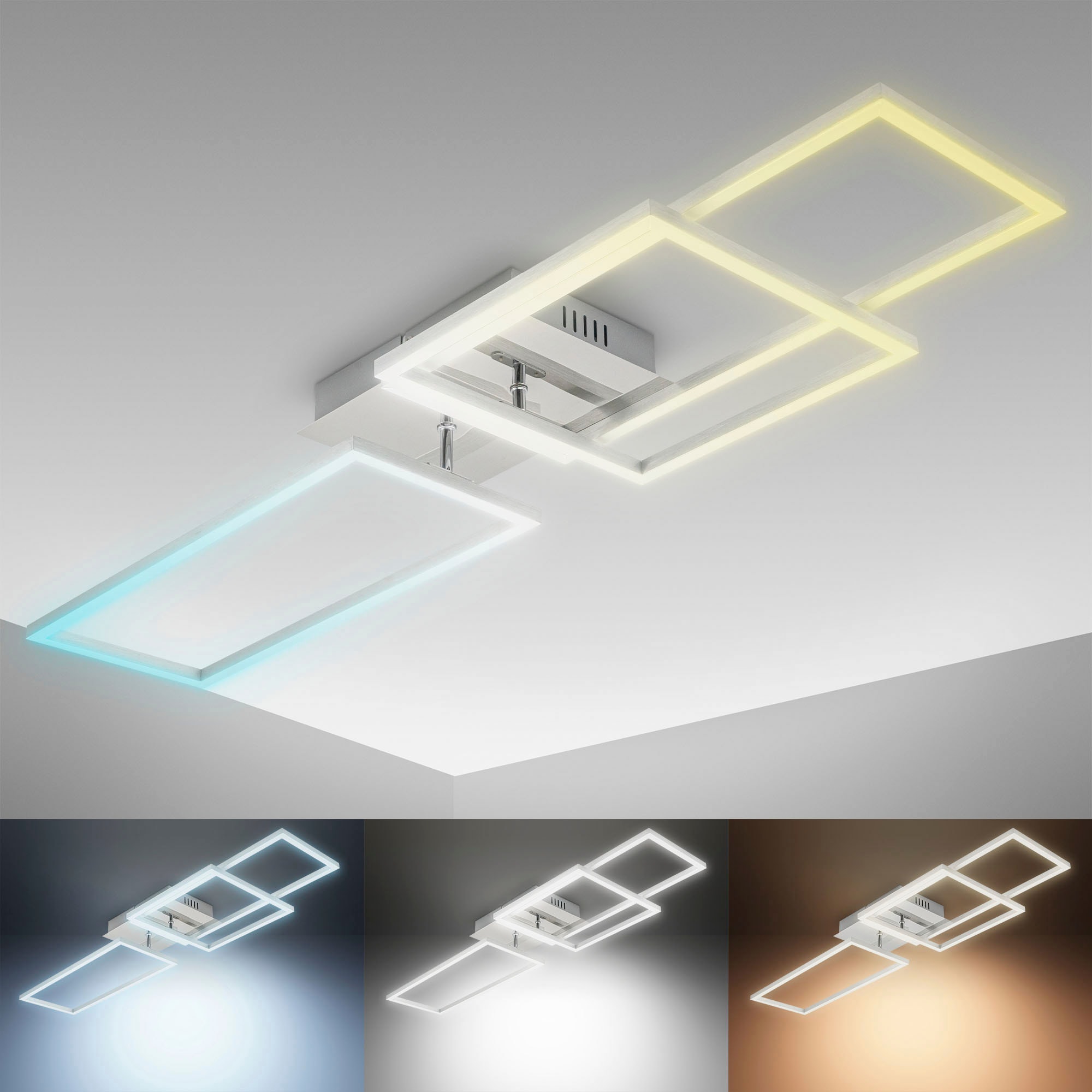 B.K.Licht LED Deckenleuchte mit Fernbedienung in gebürsteter Alu-Optik, LED-Platine 40 Watt, 4.000lm, 3.000 - 6.500K einstellbar, inkl. Nachtlicht, Timer