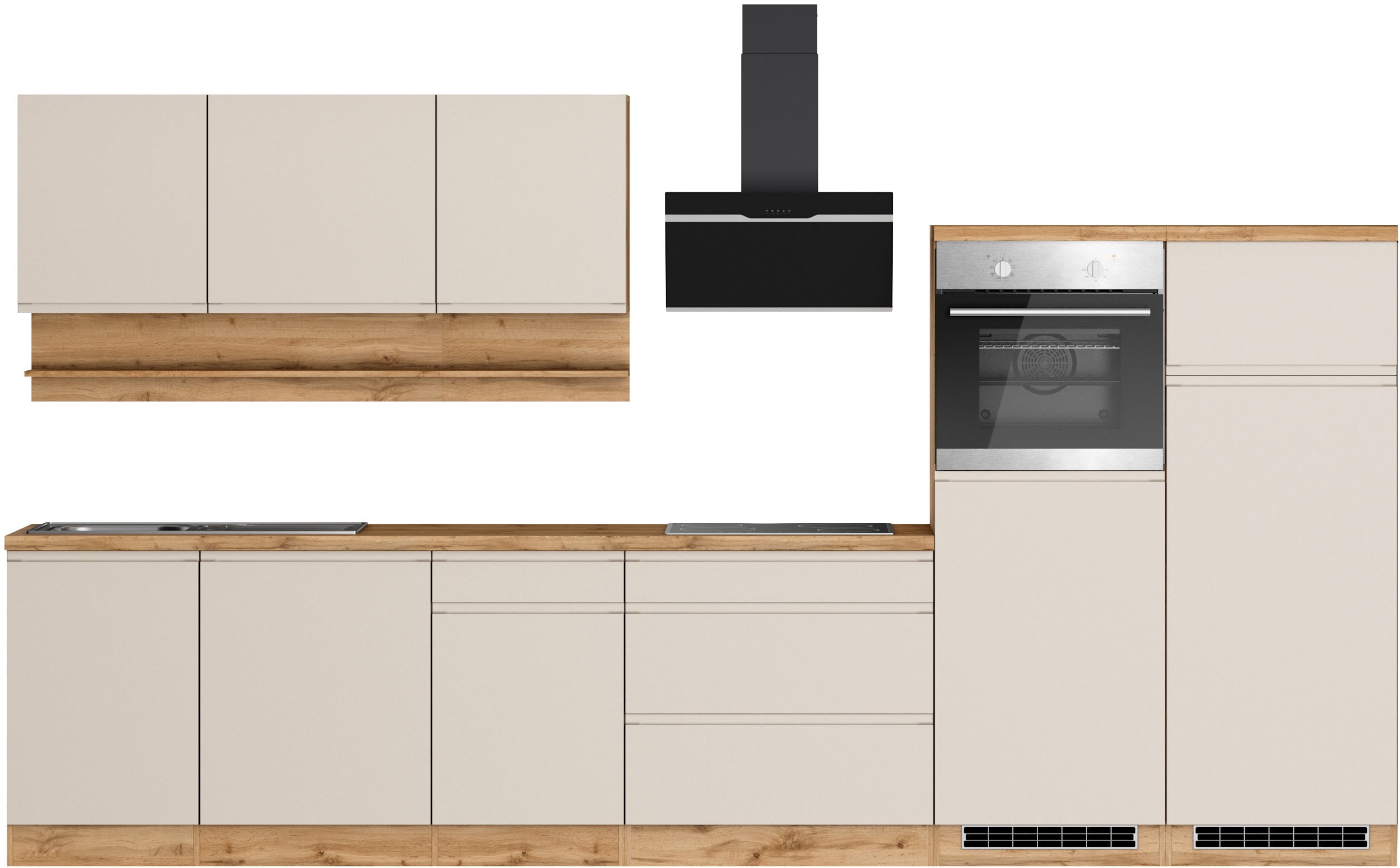 KOCHSTATION Küchenzeile "KS-Virginia,neu in verbesserter Ausführung" Arbeitsplatte 38 mm stark, Stauraum, Softclose, Breite 360 cm, Softclose, wahlweise mit E-Geräten und Induktion