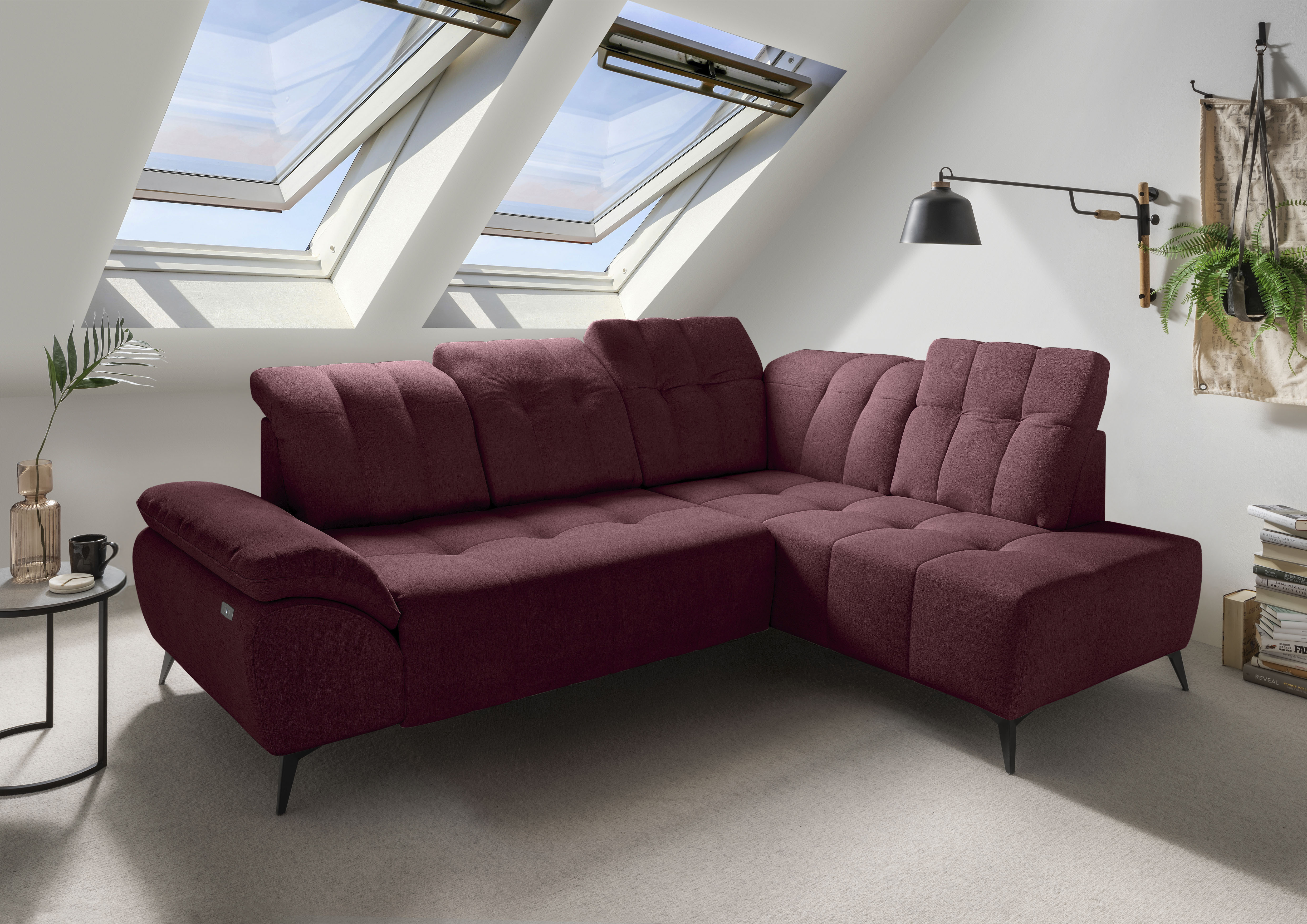 Home affaire Ecksofa "Fiore modern, bequeme Armlehne, tolle Detailverarbeitung, L-Form" elektrischer Sitzvorschub und Kopfstützen höhenverstellbar