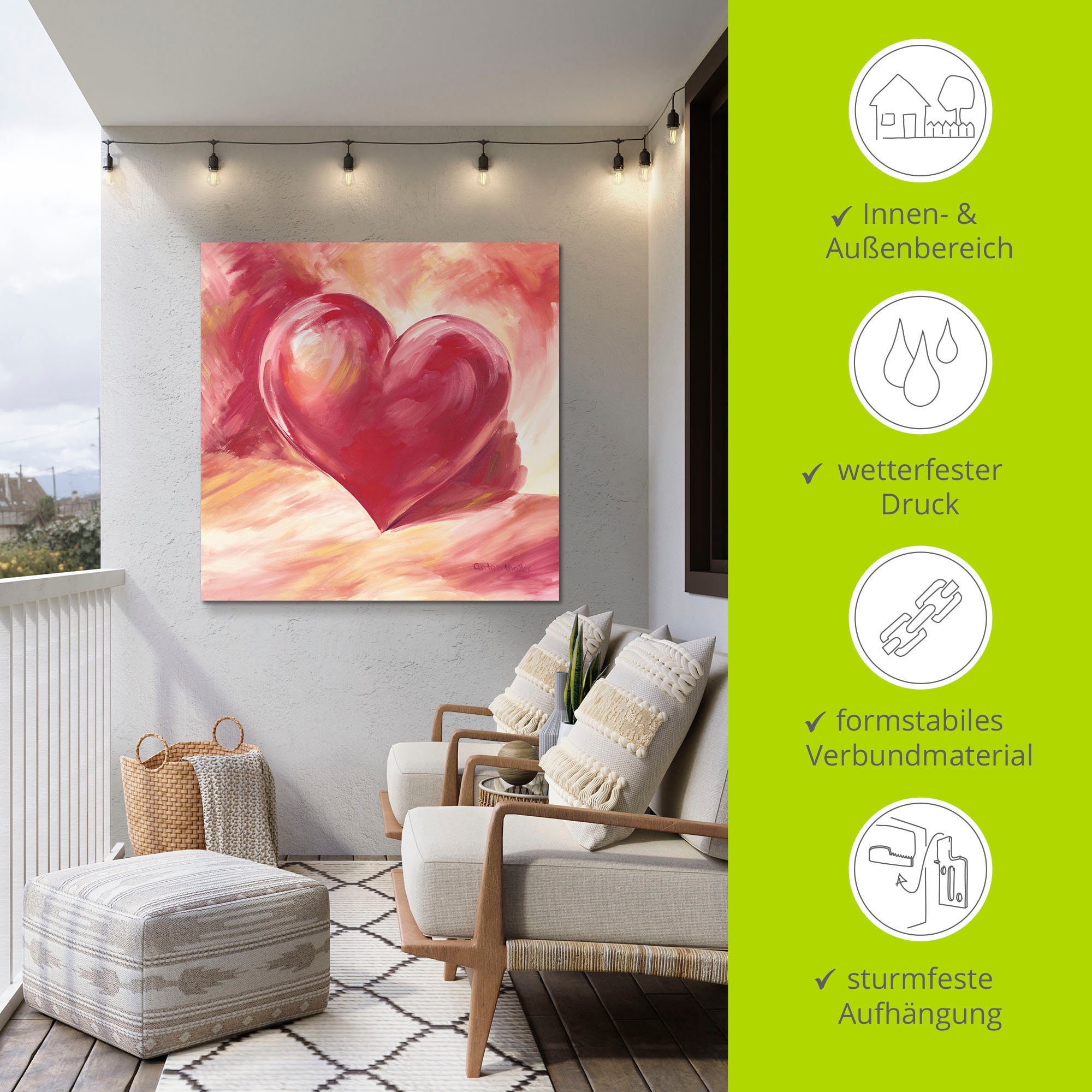 Artland Wandbild »Rosa/rotes Herz«, Herzen, (1 St.), als Alubild, Outdoorbild, Leinwandbild, Poster, Wandaufkleber